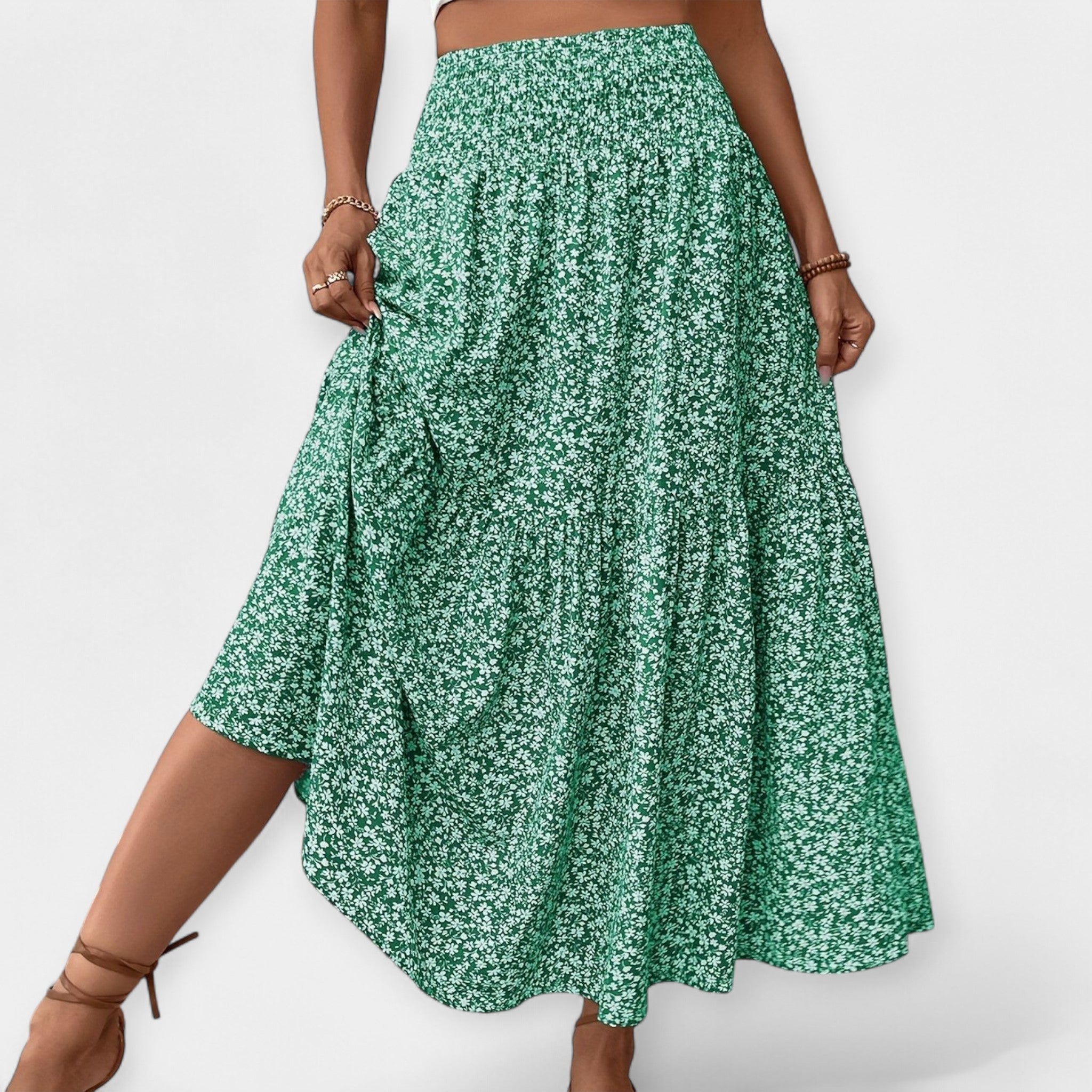 Adéla Sophisticated Floral Skirt with Elastic Waist