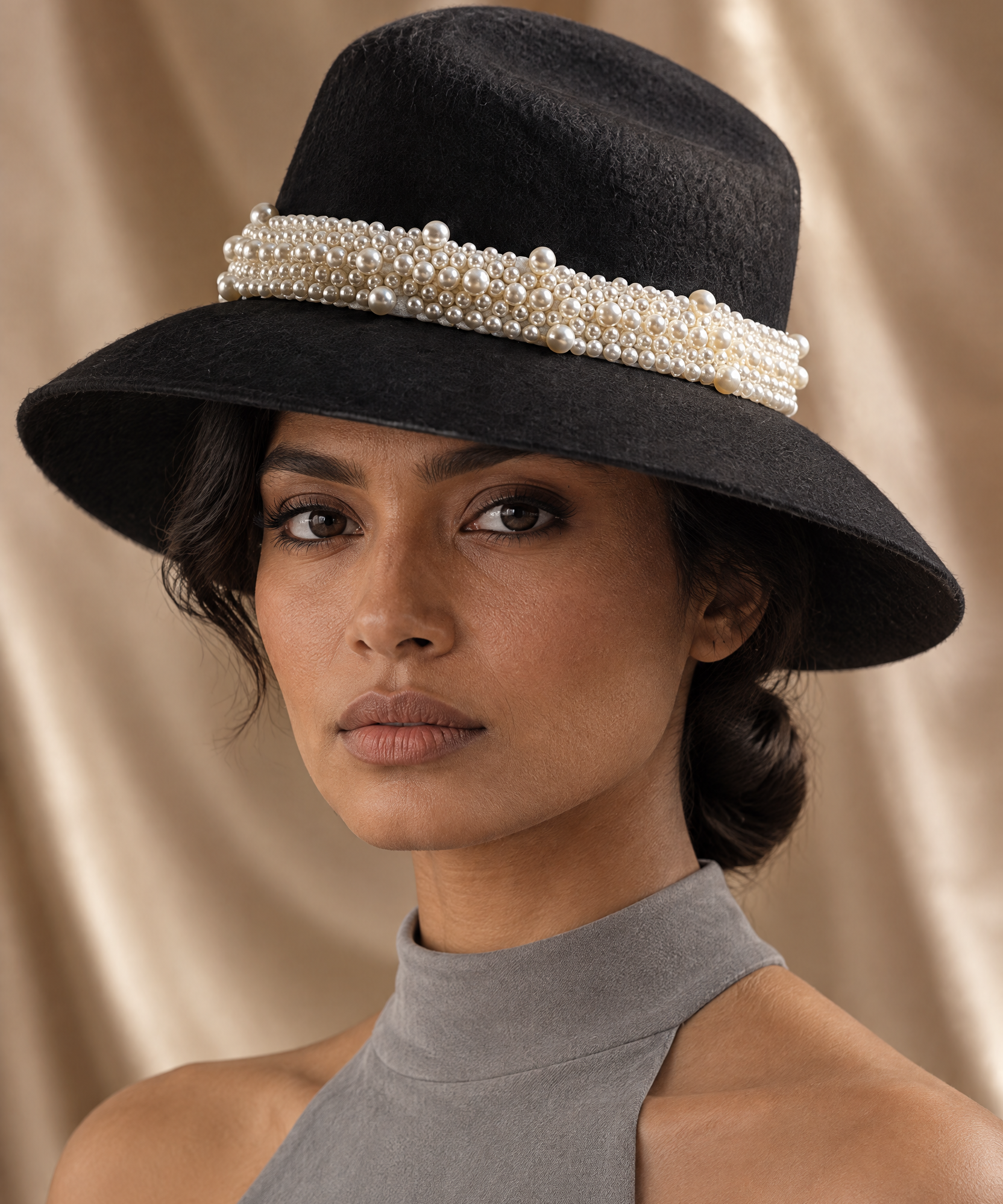 Wool Felt Bucket Hat with Pearl Band
