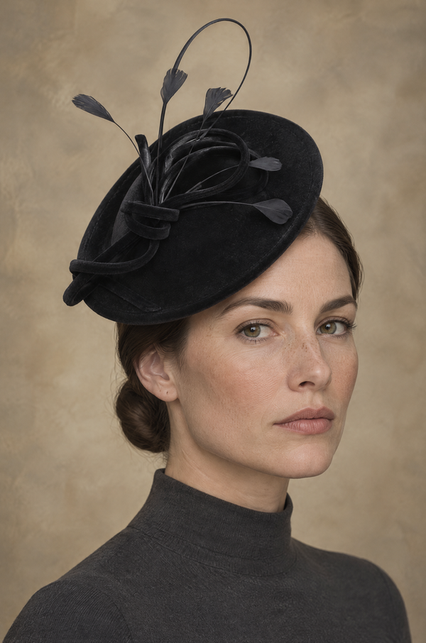 Velvet Saucer Fascinator with Feather Quills