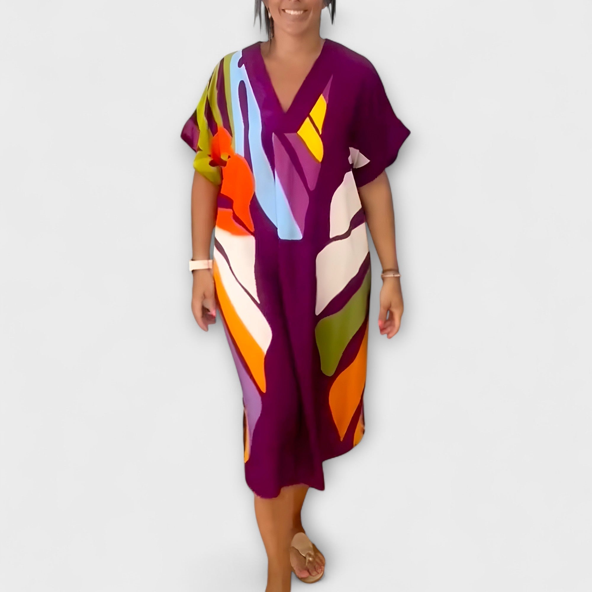 Rochie lejeră cu imprimeu colorat de frunze