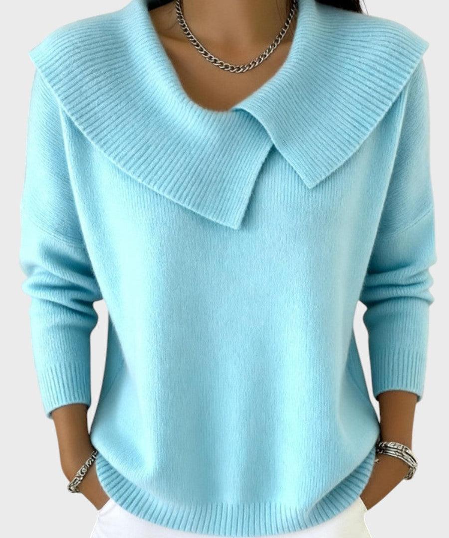 Mia Elegant Knitted Jumper with a Distinctive Collar