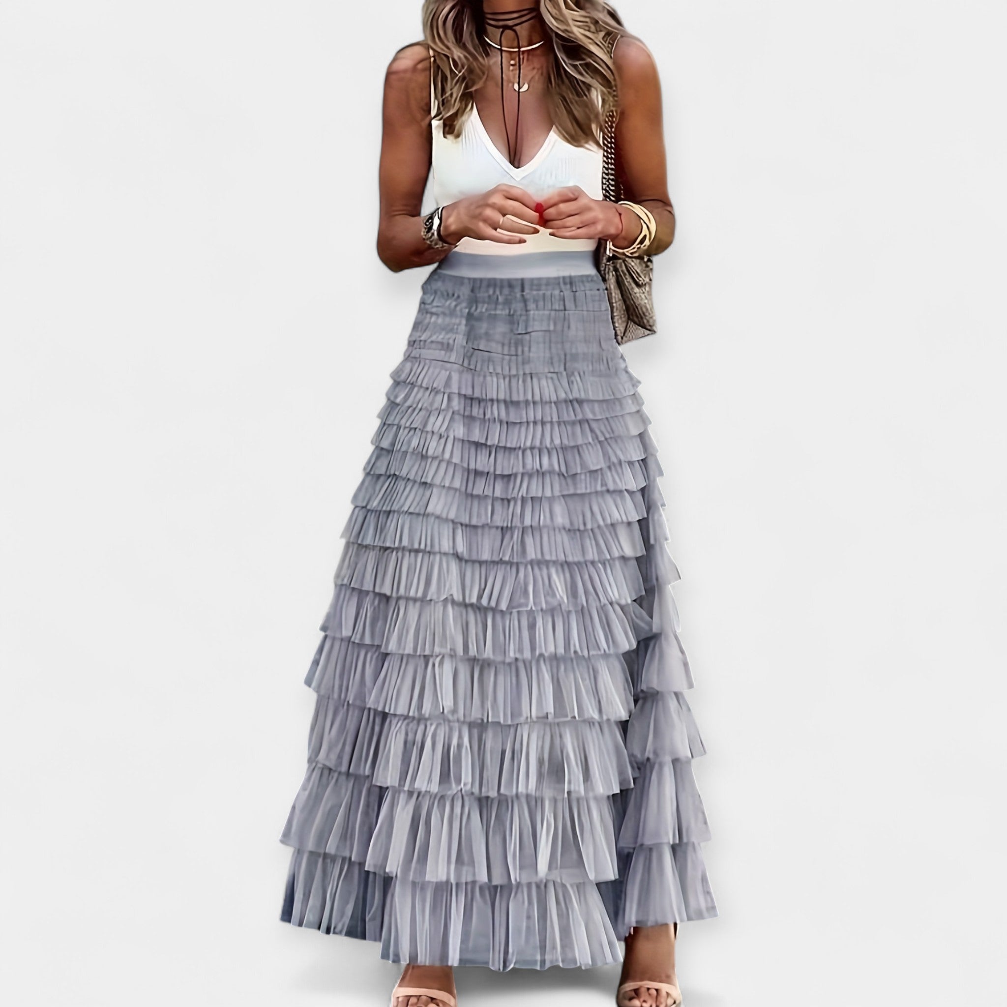 Eva Sophisticated Summer Mesh Lace Boho Satin Skirt