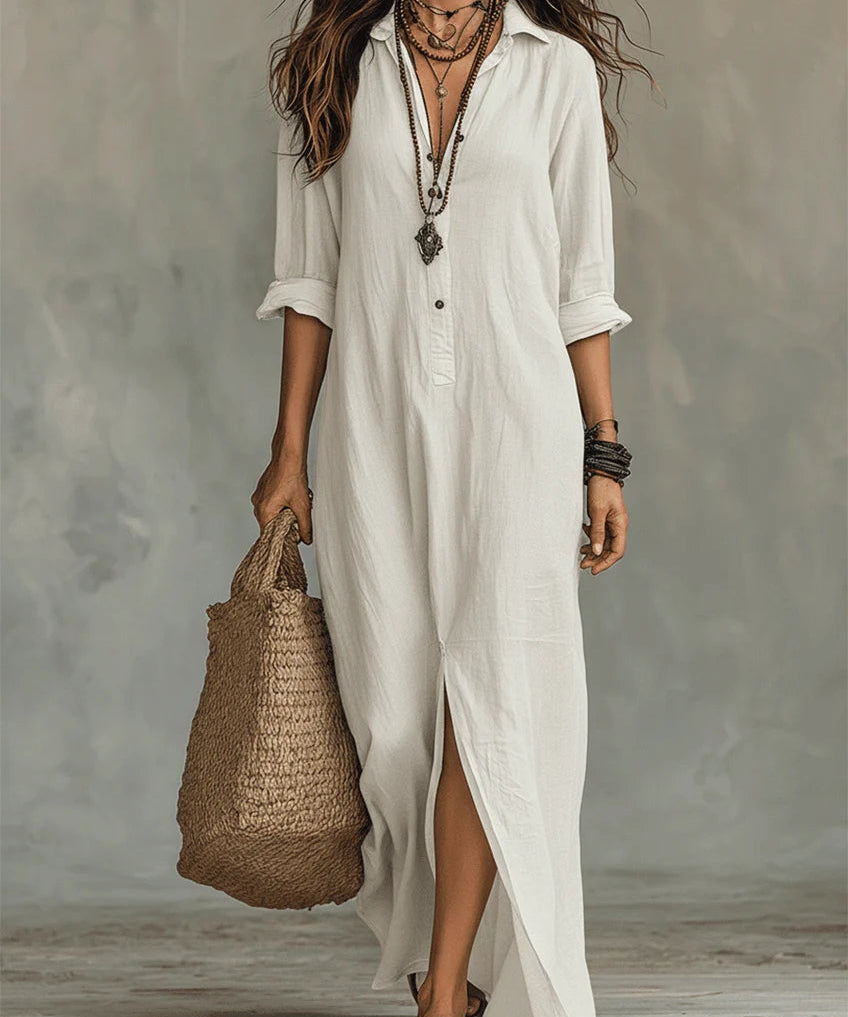 Soline™ | Long Black Maxi Dress With Buttons