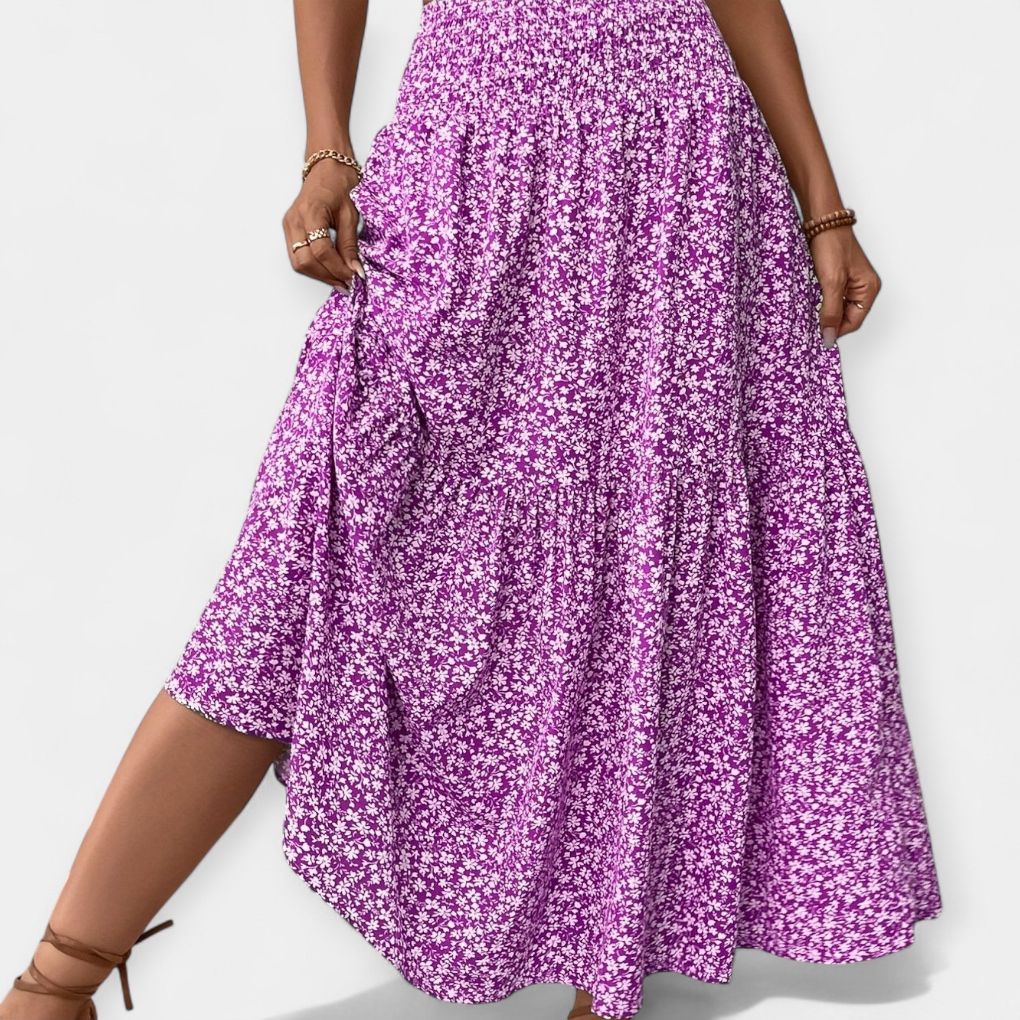 Adéla Sophisticated Floral Skirt with Elastic Waist