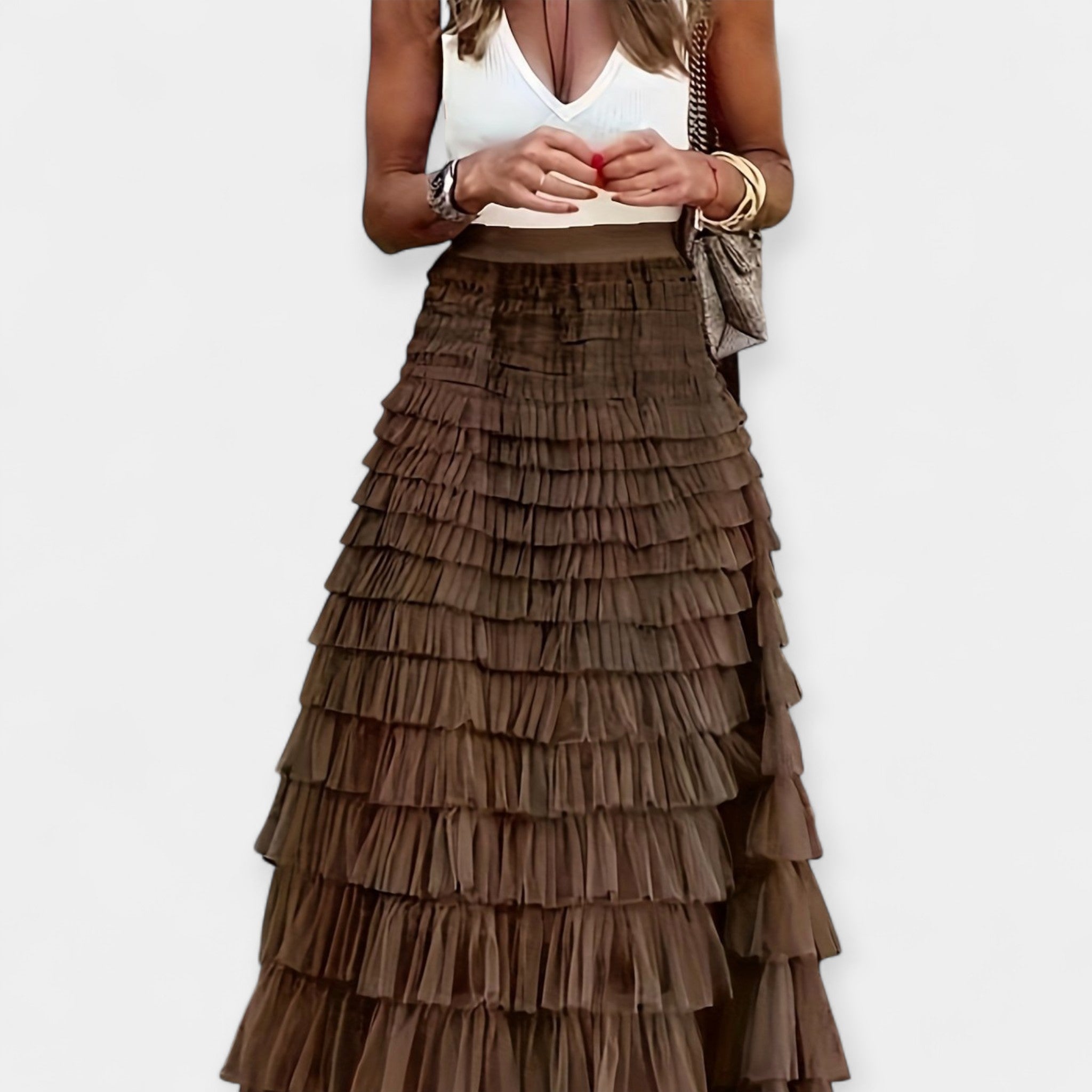 Eva Sophisticated Summer Mesh Lace Boho Satin Skirt
