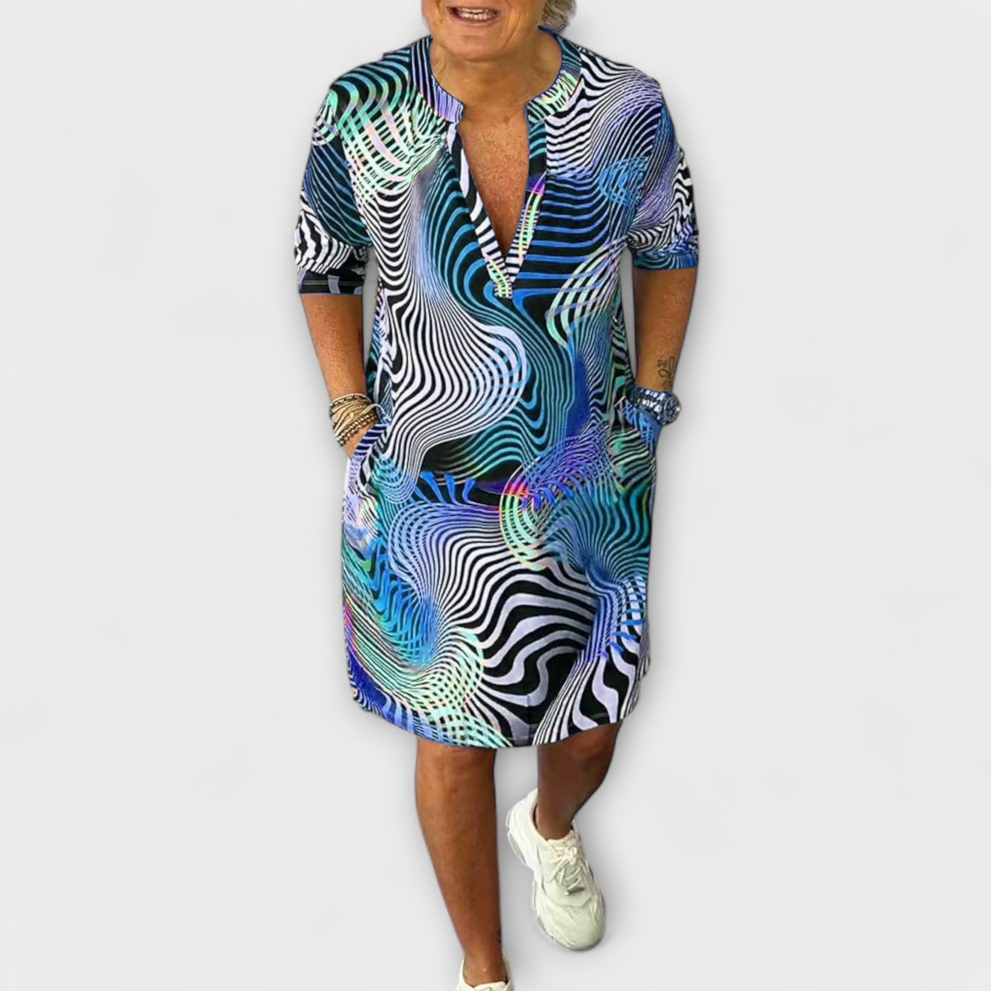 Rochie colorată cu decolteu în V