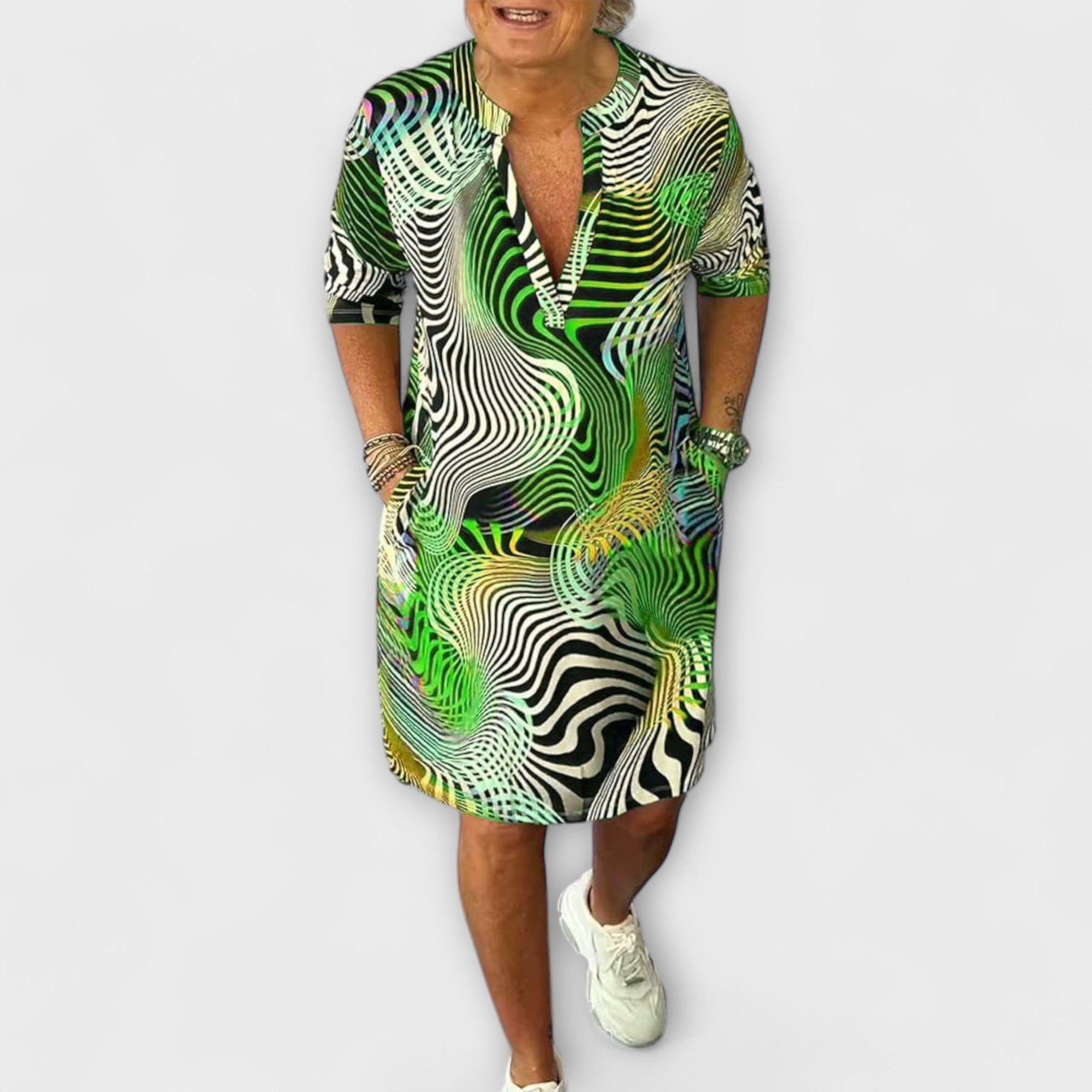 Rochie colorată cu decolteu în V