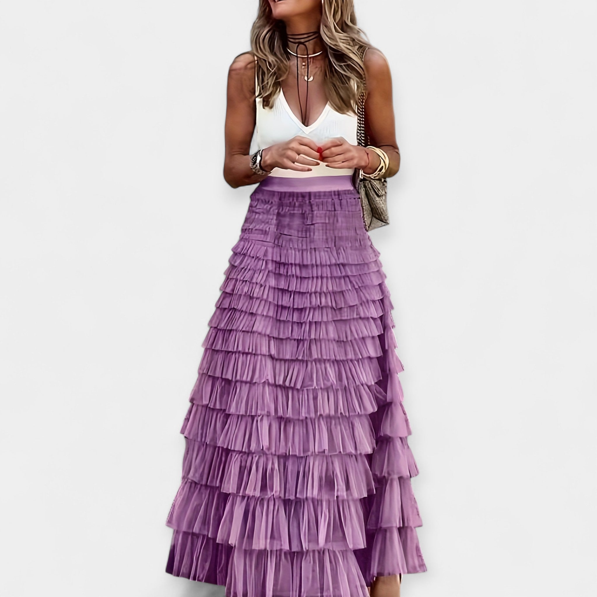 Eva Sophisticated Summer Mesh Lace Boho Satin Skirt