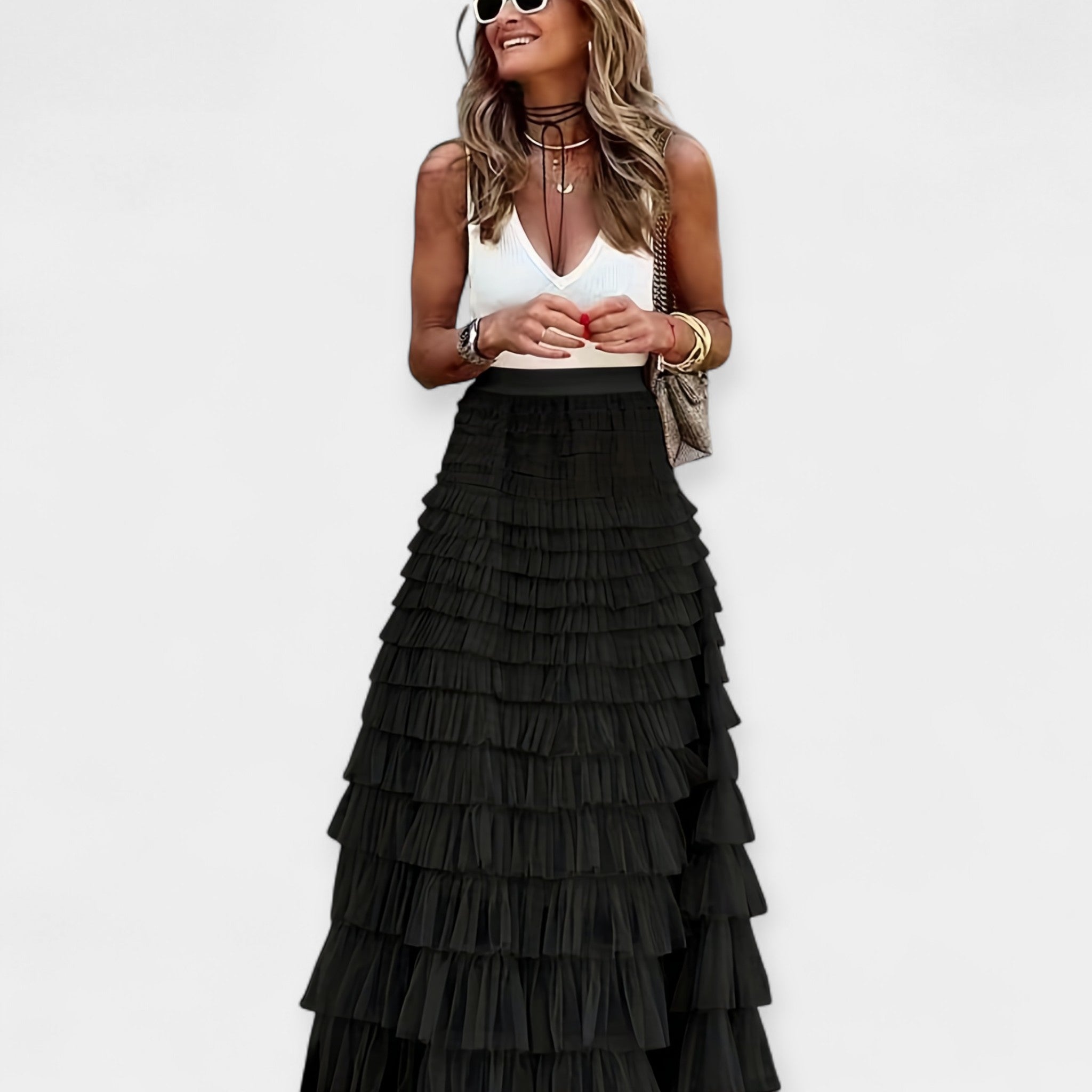 Eva Sophisticated Summer Mesh Lace Boho Satin Skirt