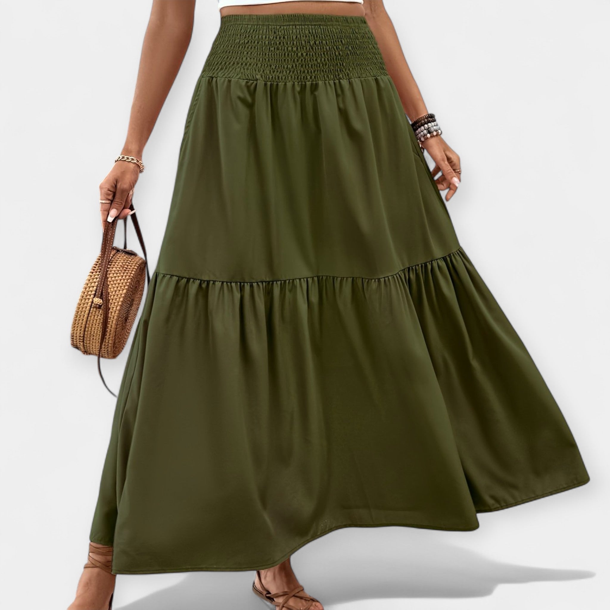 Adéla Sophisticated Floral Skirt with Elastic Waist