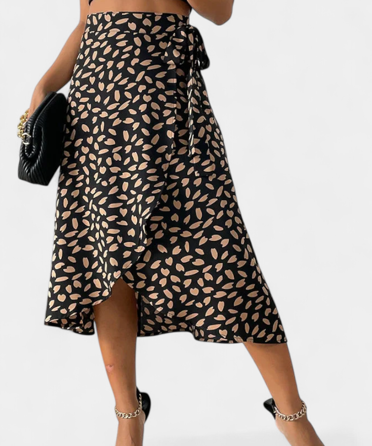 Boho wrap skirt with asymmetric print