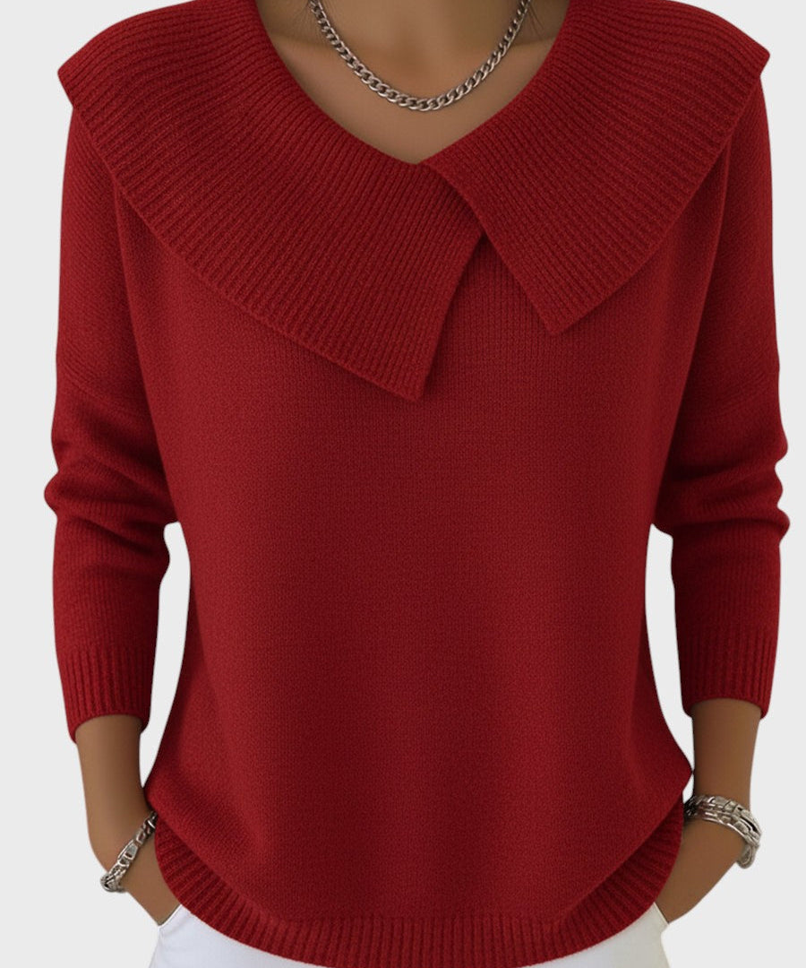 Mia Elegant Knitted Jumper with a Distinctive Collar