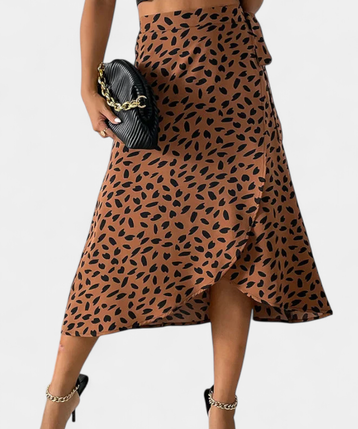 Boho wrap skirt with asymmetric print