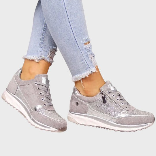 Velor sneakers with decorative pebbles