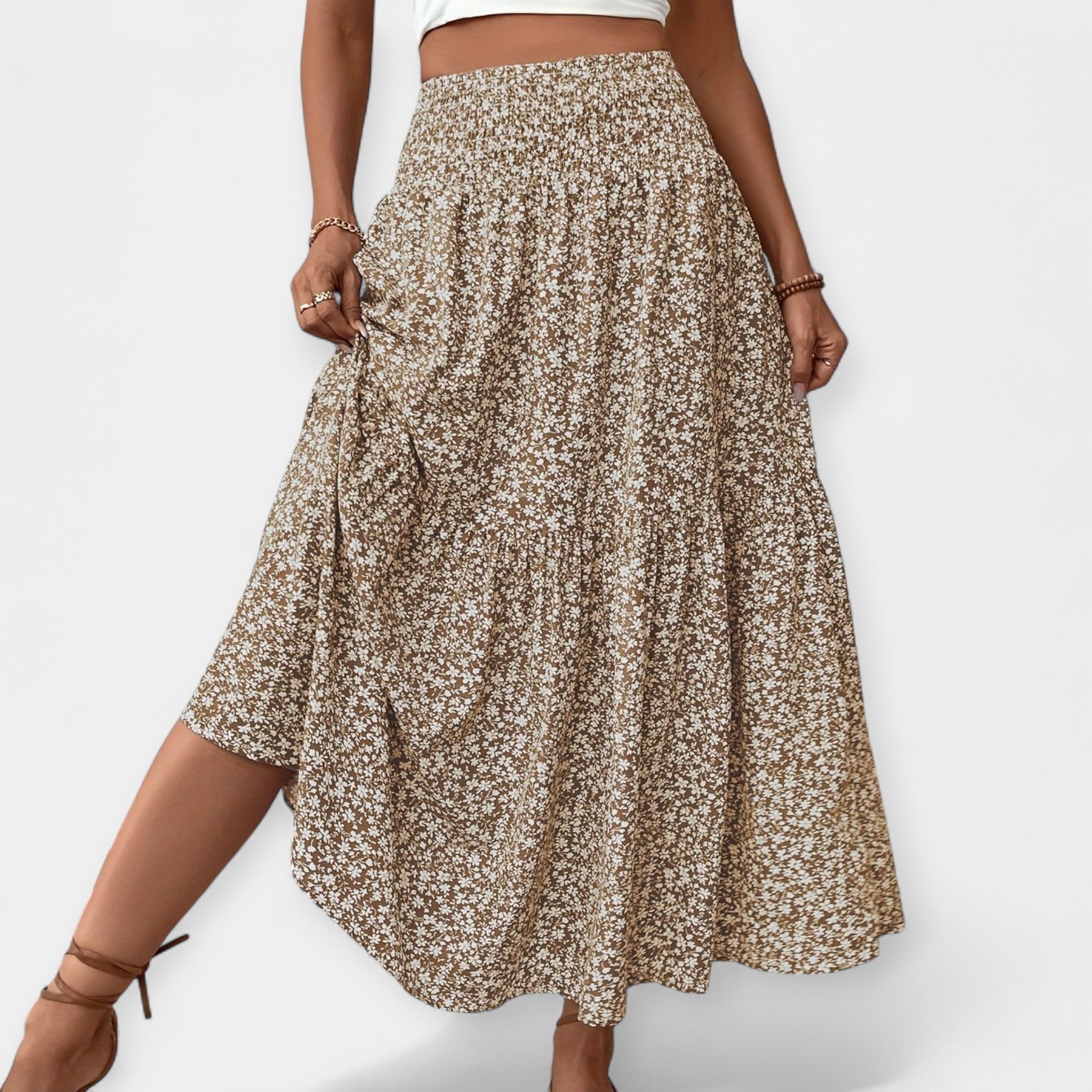 Adéla Sophisticated Floral Skirt with Elastic Waist