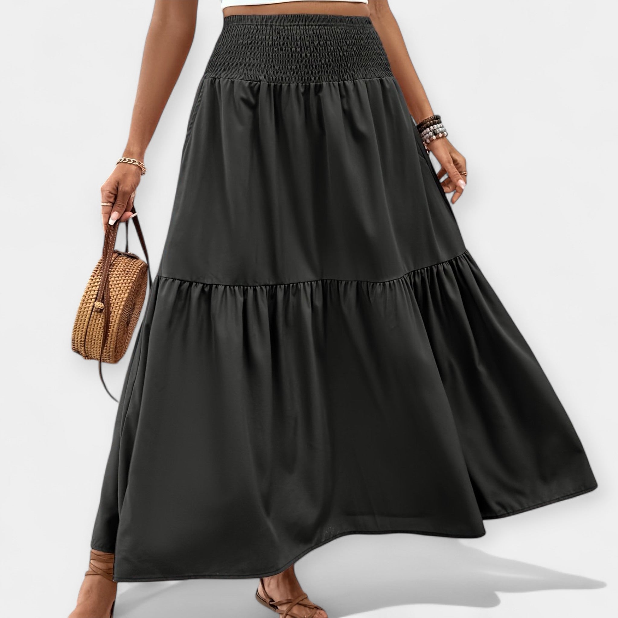 Adéla Sophisticated Floral Skirt with Elastic Waist