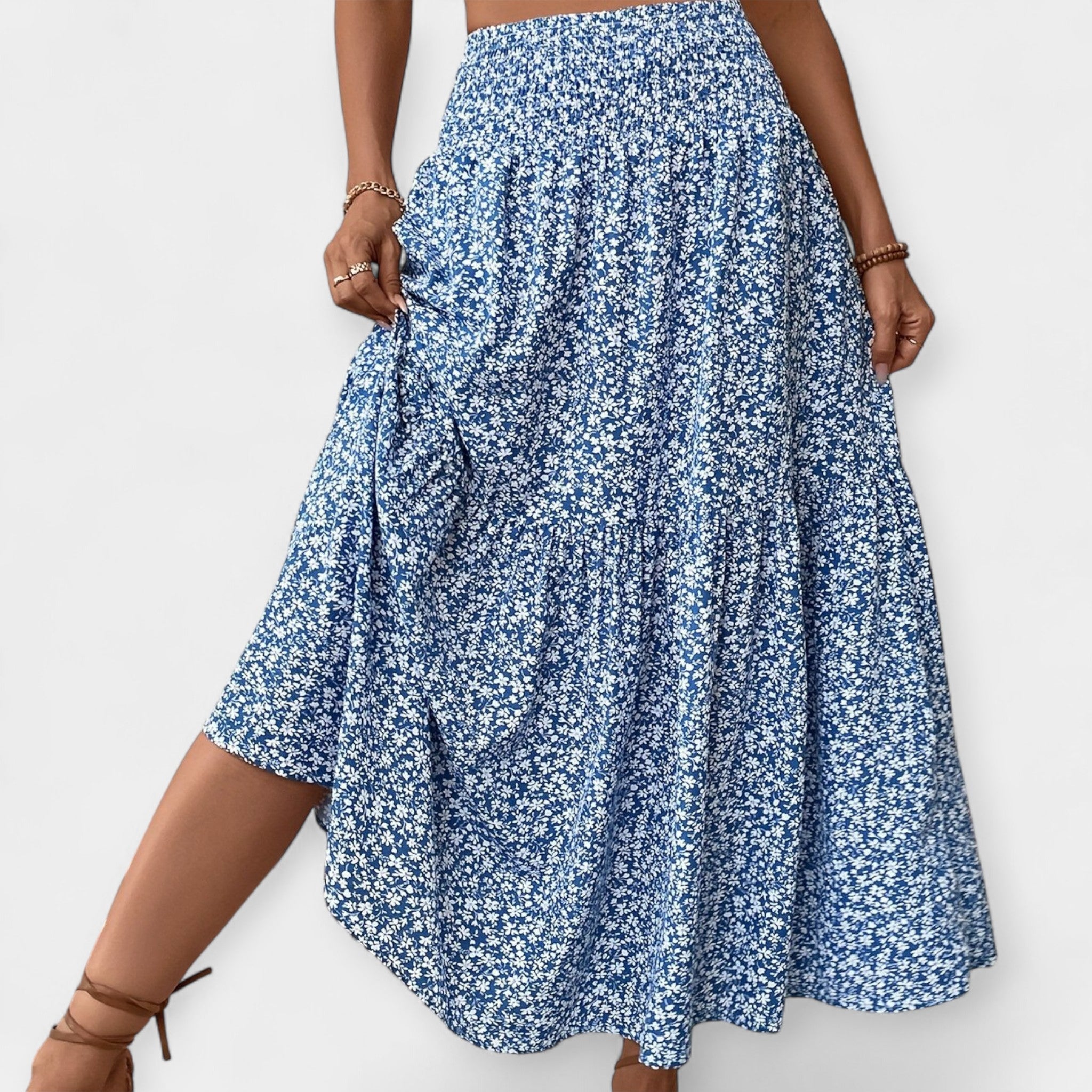 Adéla Sophisticated Floral Skirt with Elastic Waist