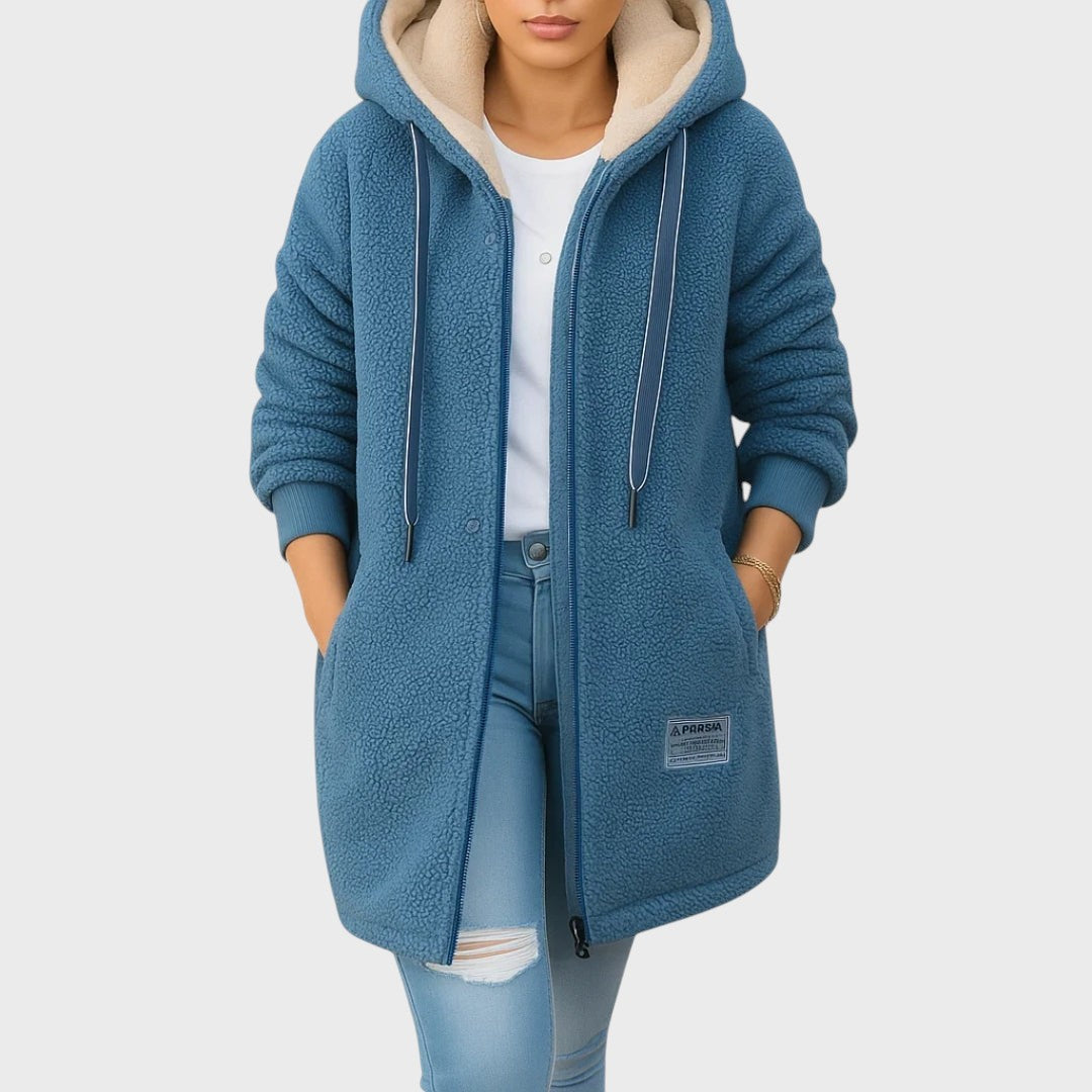 Long plush jacket with hood