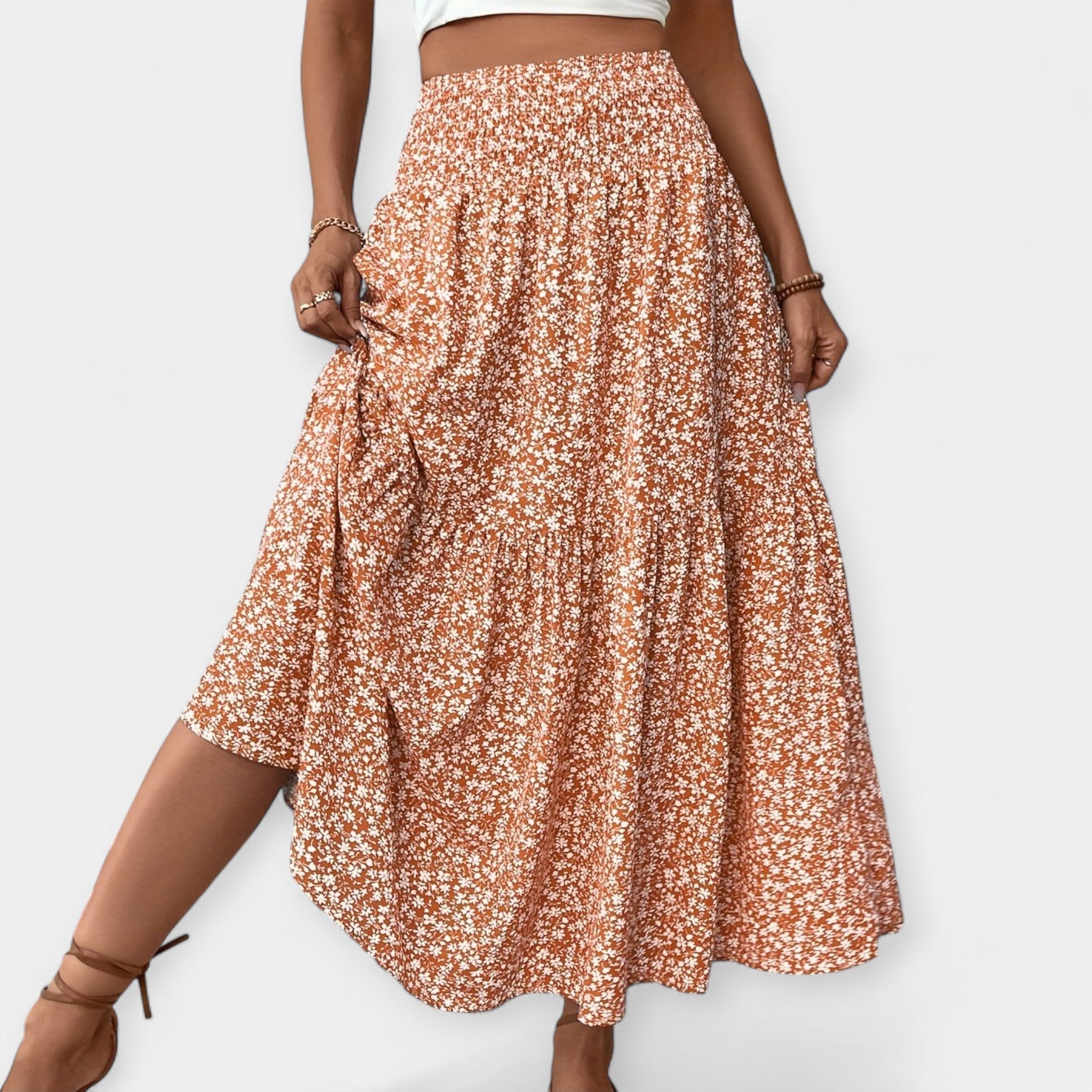 Adéla Sophisticated Floral Skirt with Elastic Waist