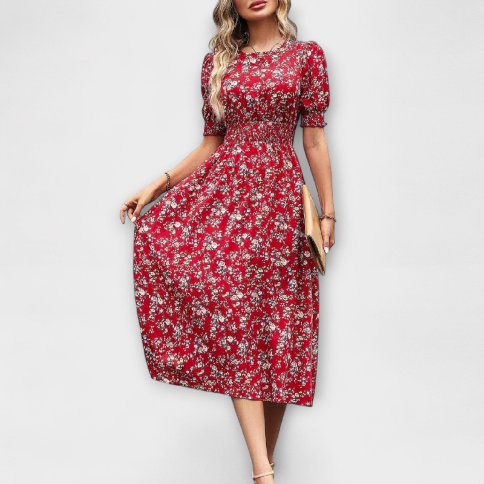 Rochie cu decolteu rotund și model floral