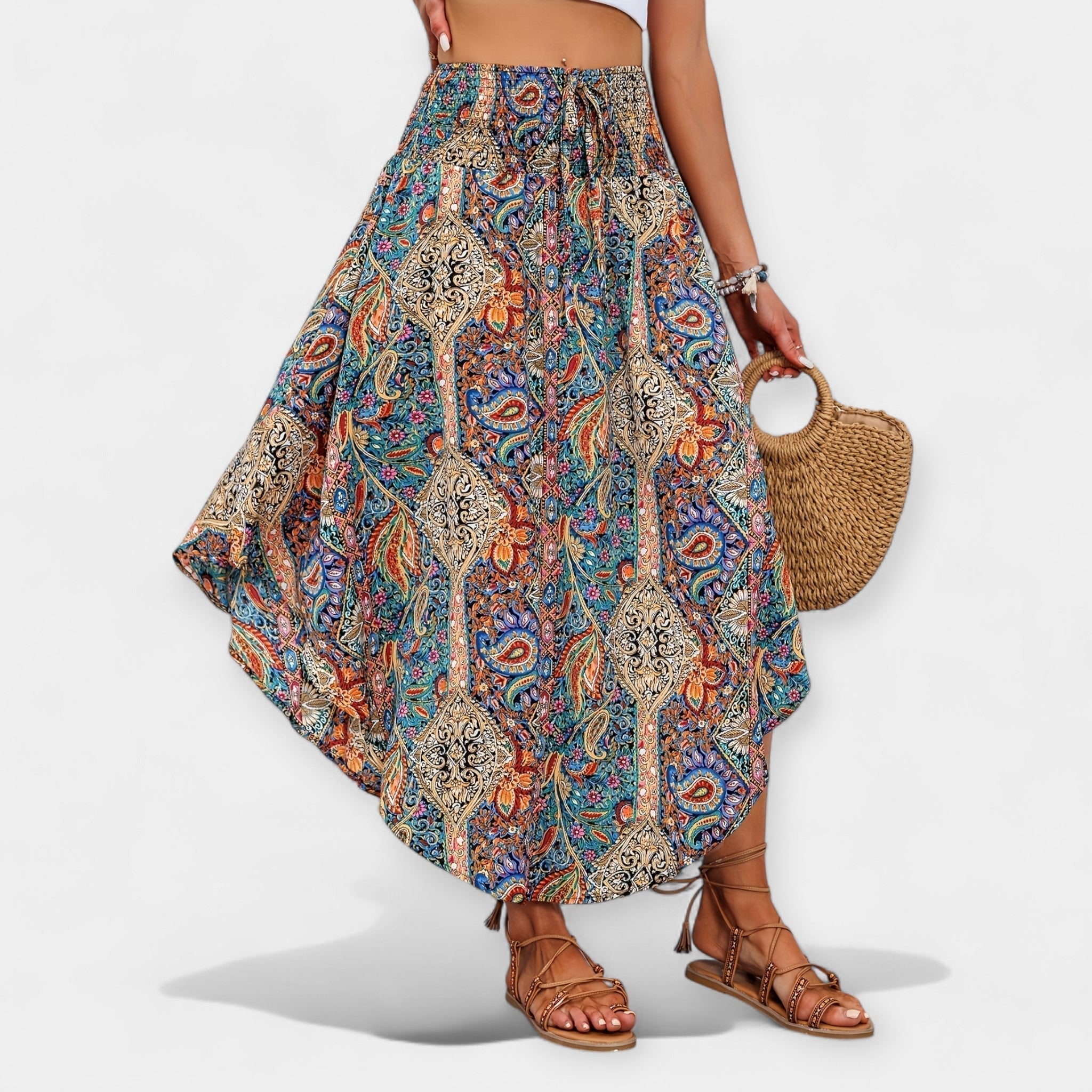Magdaléna Romantica Midi Skirt with Floral High Waist