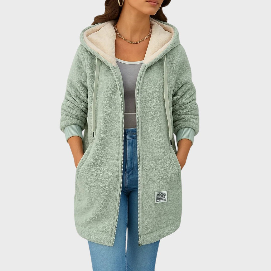 Long plush jacket with hood