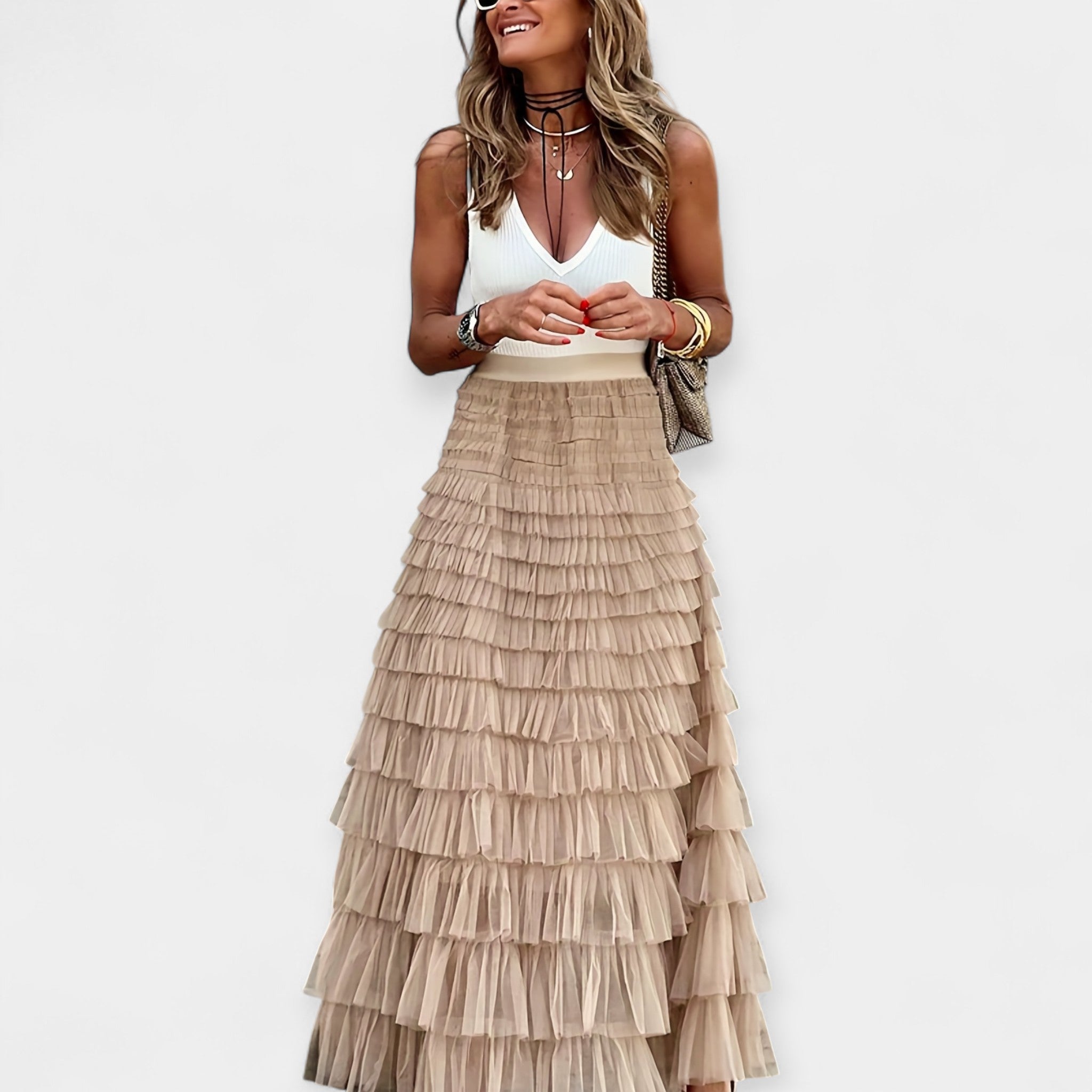 Eva Sophisticated Summer Mesh Lace Boho Satin Skirt