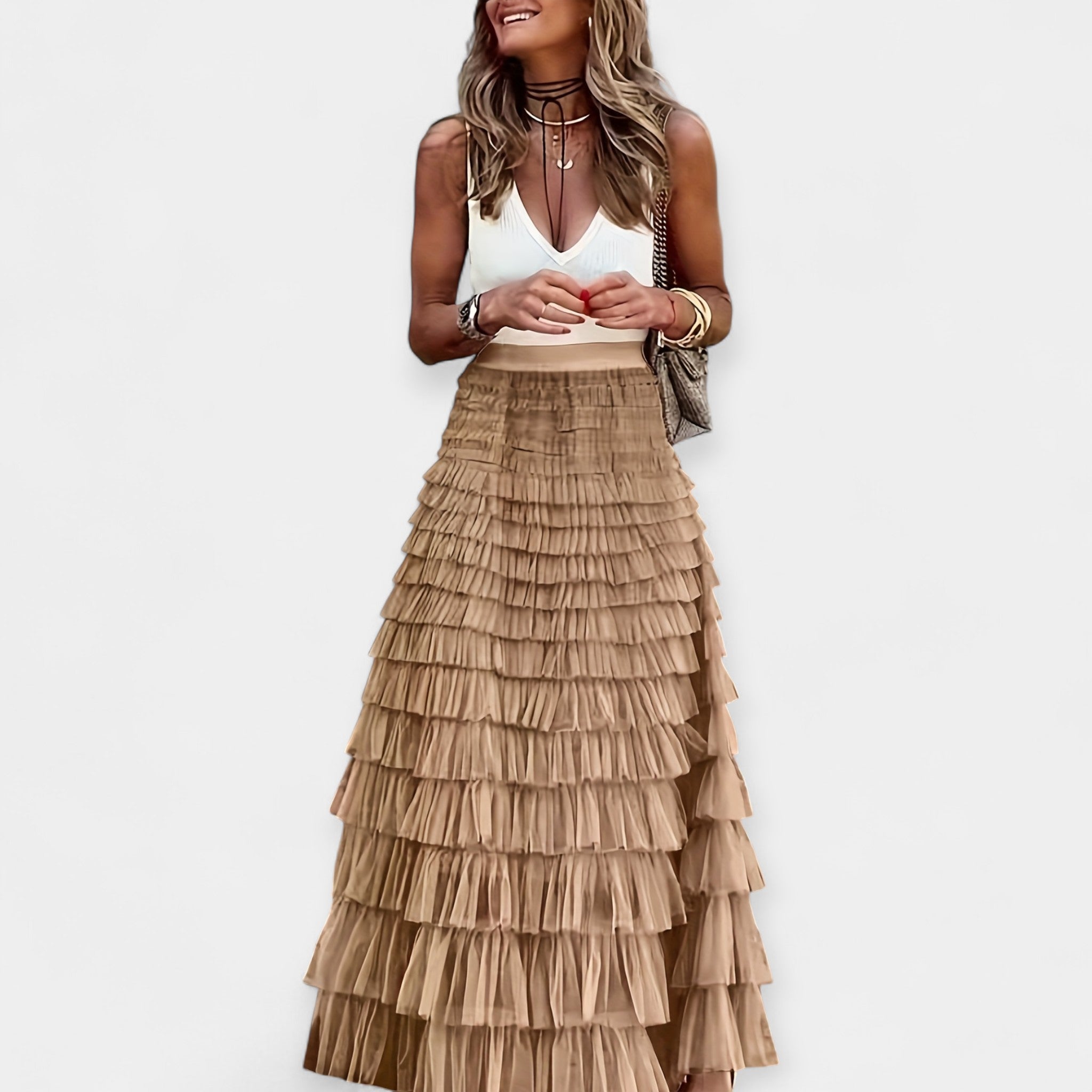 Eva Sophisticated Summer Mesh Lace Boho Satin Skirt