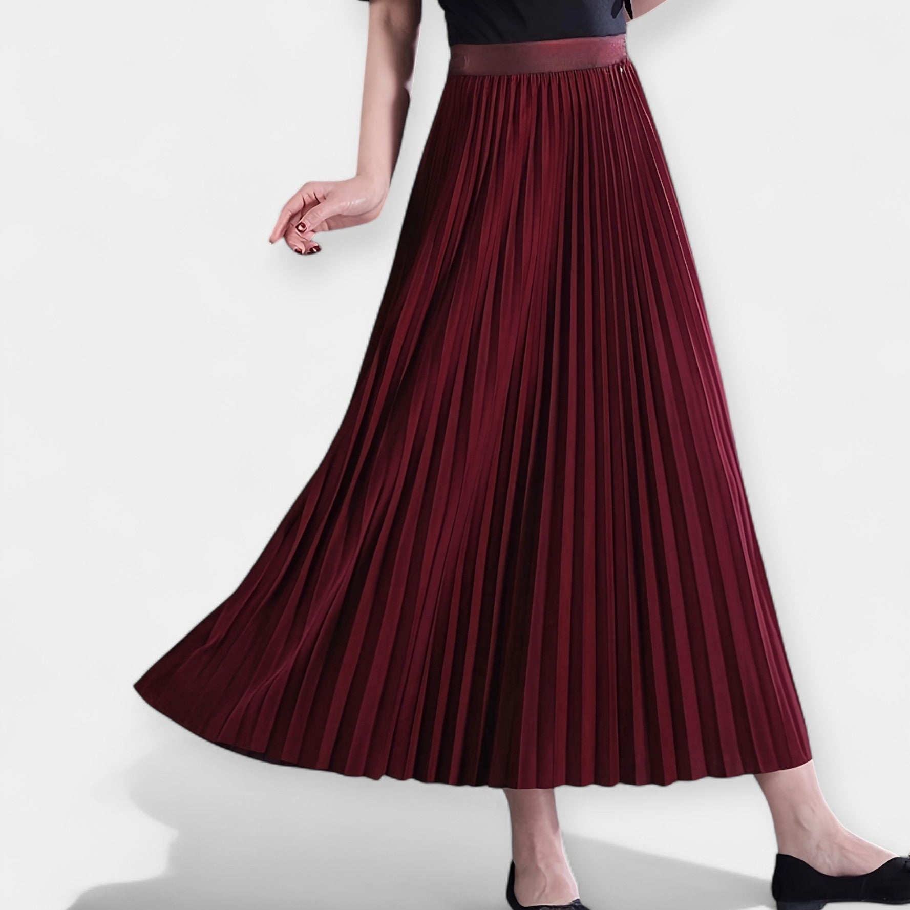 Karolína Sophisticated Long Pleated Satin Skirt