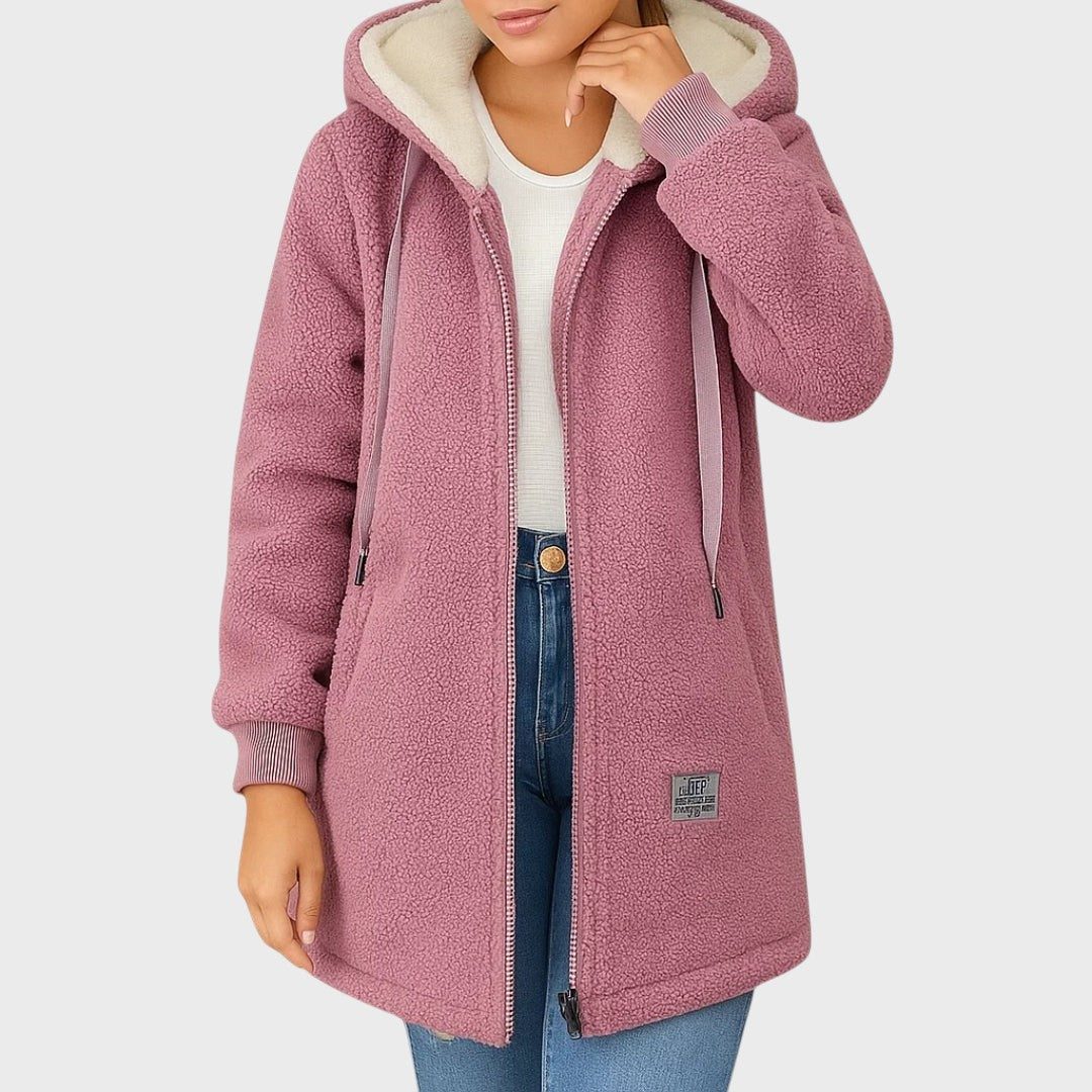 Long plush jacket with hood