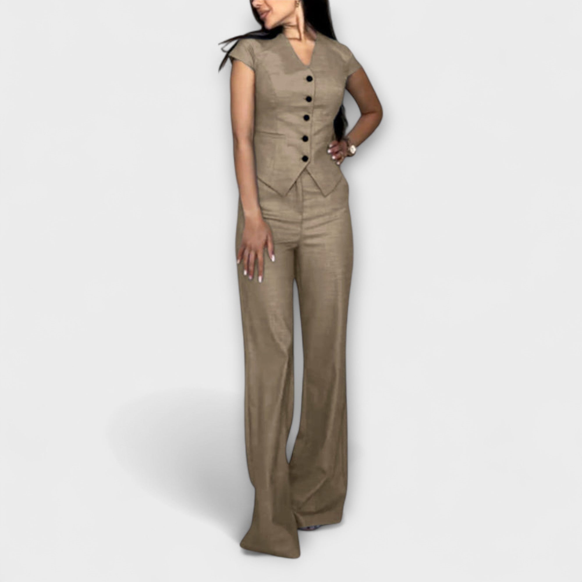 Elegant V-neck top and trousers set