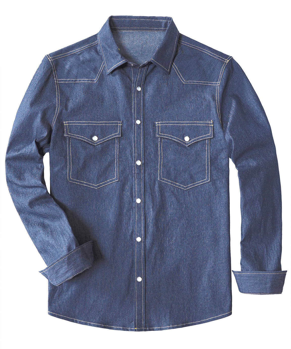 Långärmad cowboystil denimskjorta för män med pärlemorknappar