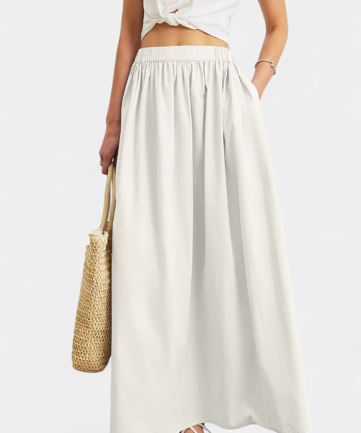 A-line cotton skirt with elasticated waist and pockets