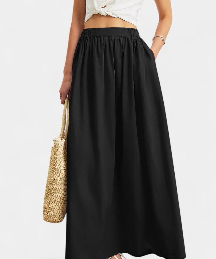 A-line cotton skirt with elasticated waist and pockets