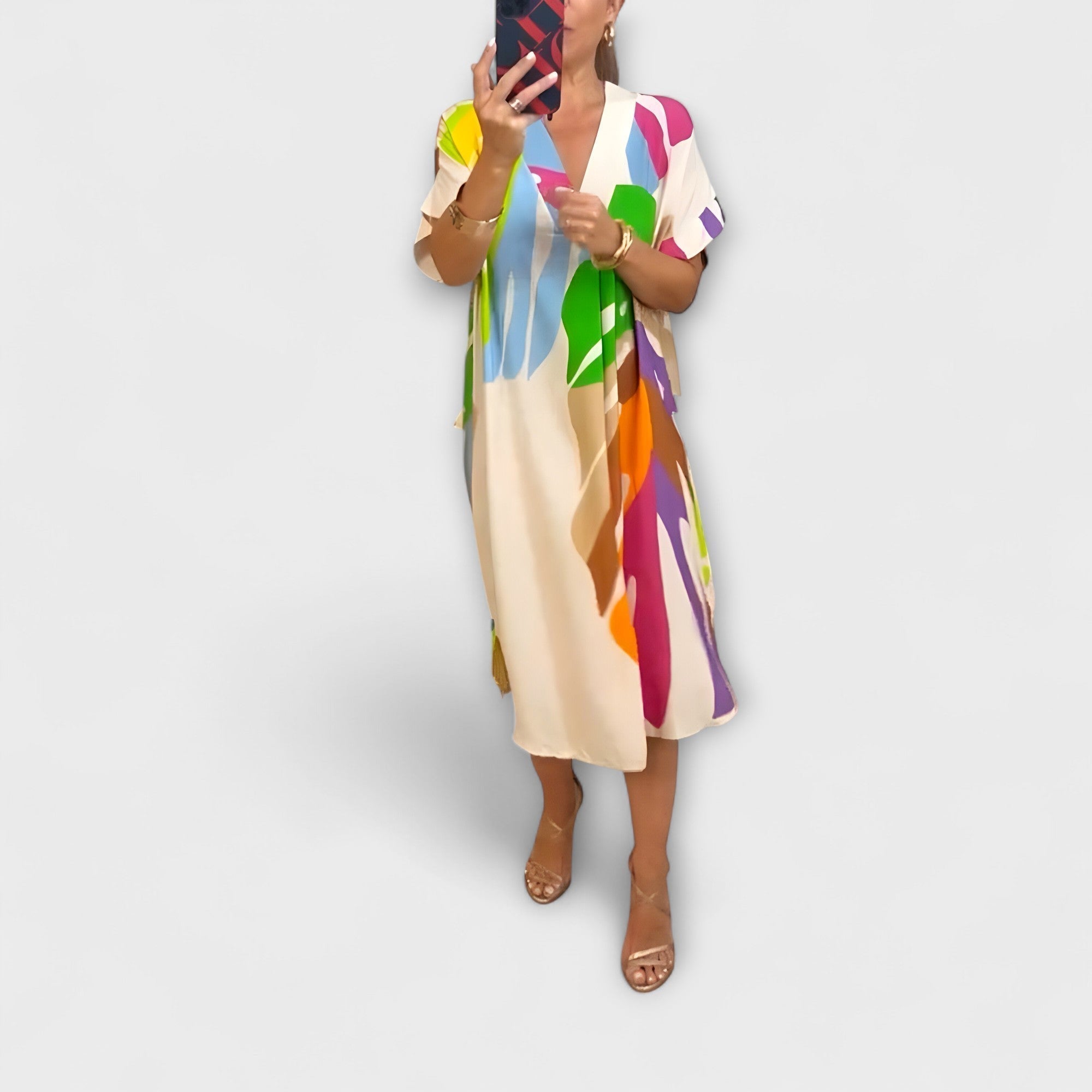 Rochie lejeră cu imprimeu colorat de frunze