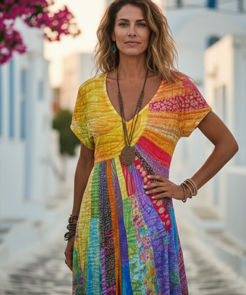 Nefeli - Boho stílusú napraforgós ruha