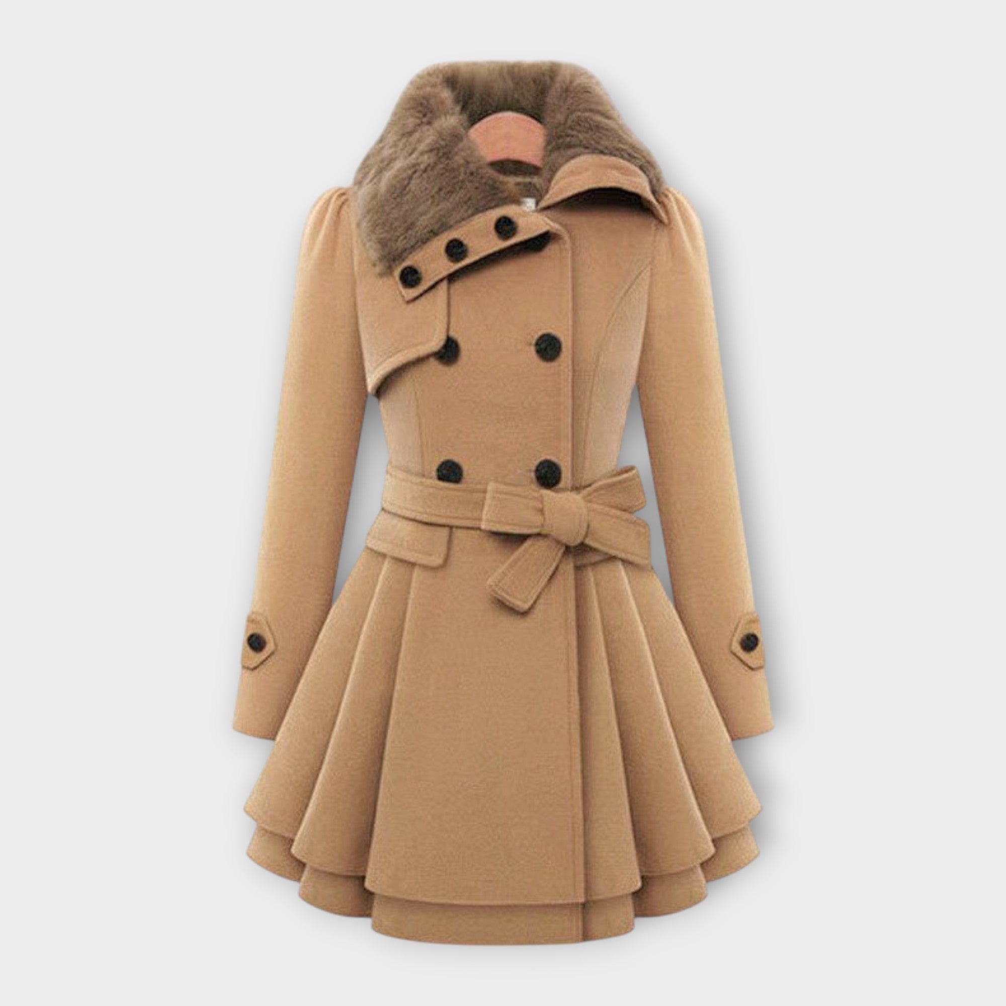 Stylish coat with faux fur collar