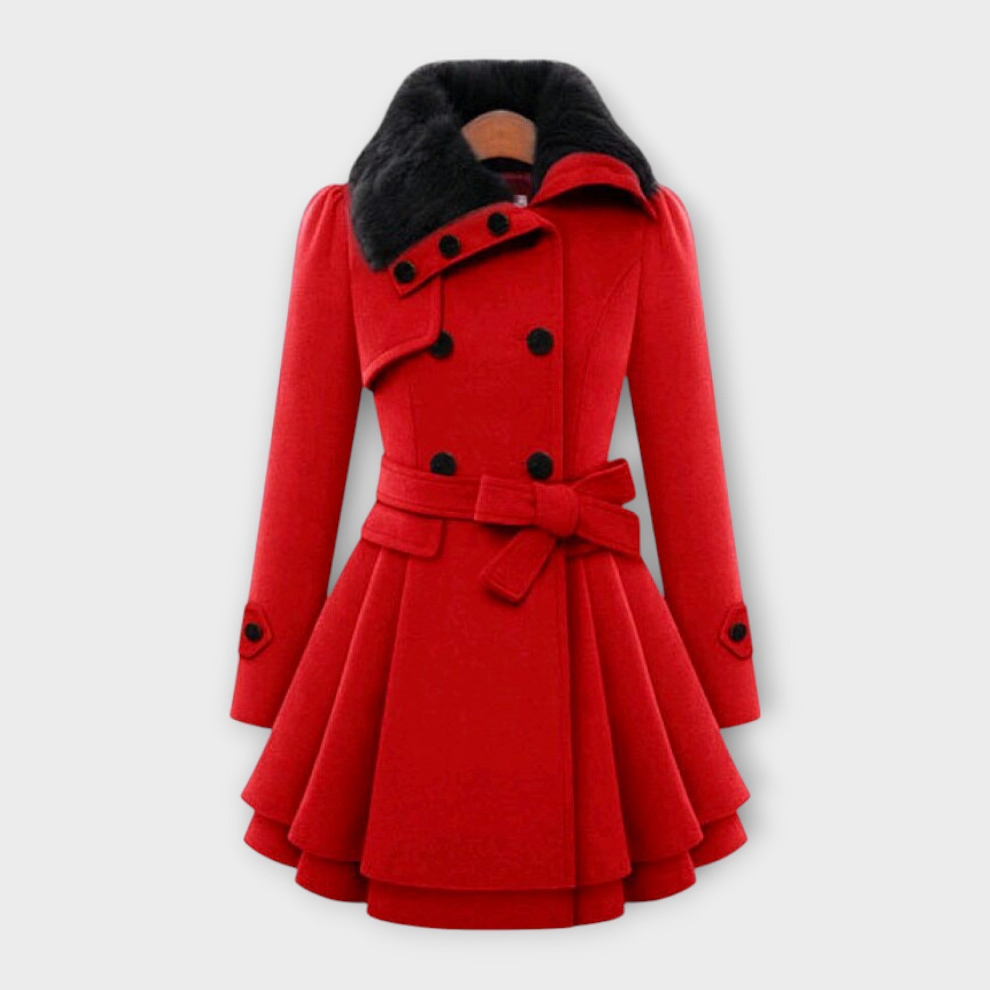 Stylish coat with faux fur collar