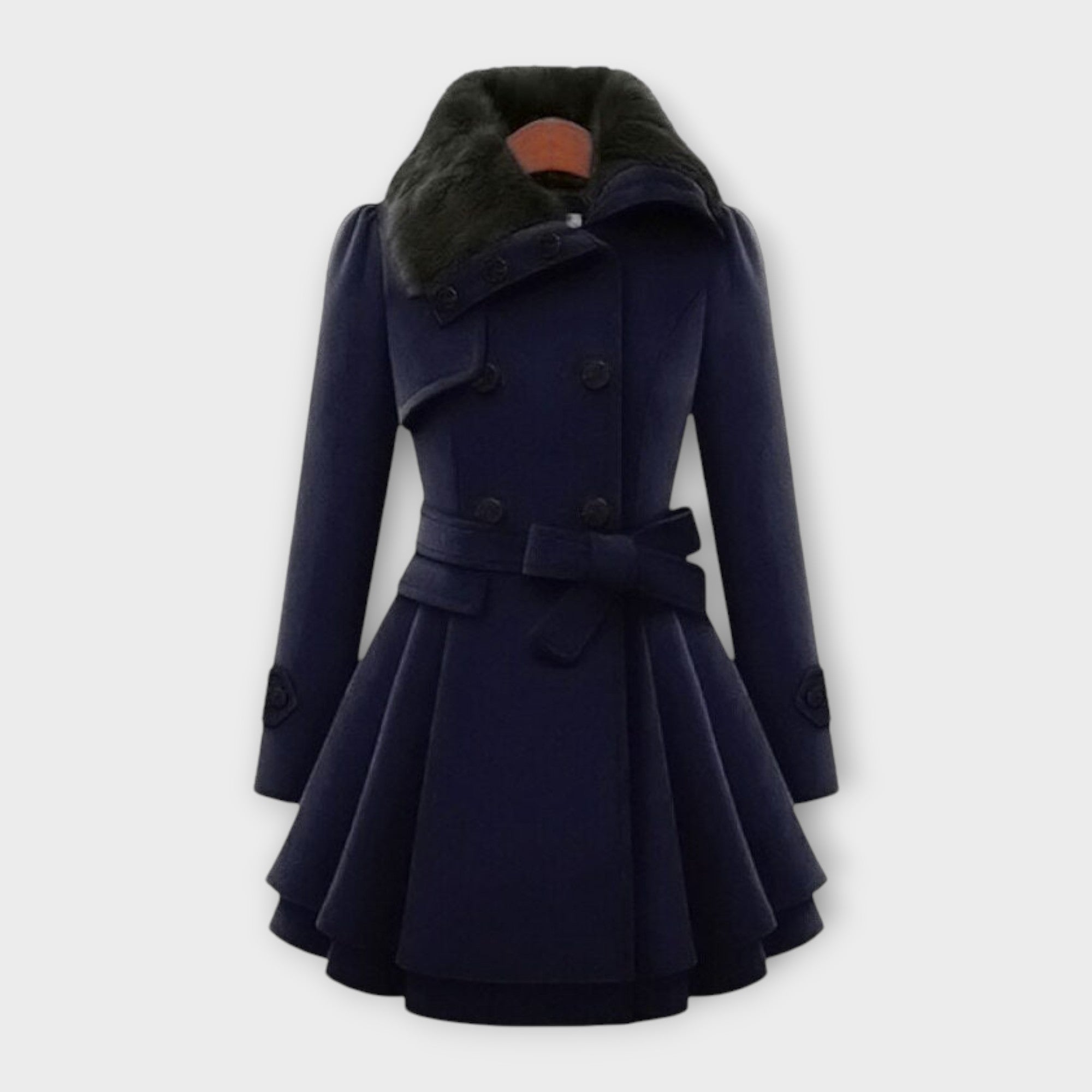 Stylish coat with faux fur collar