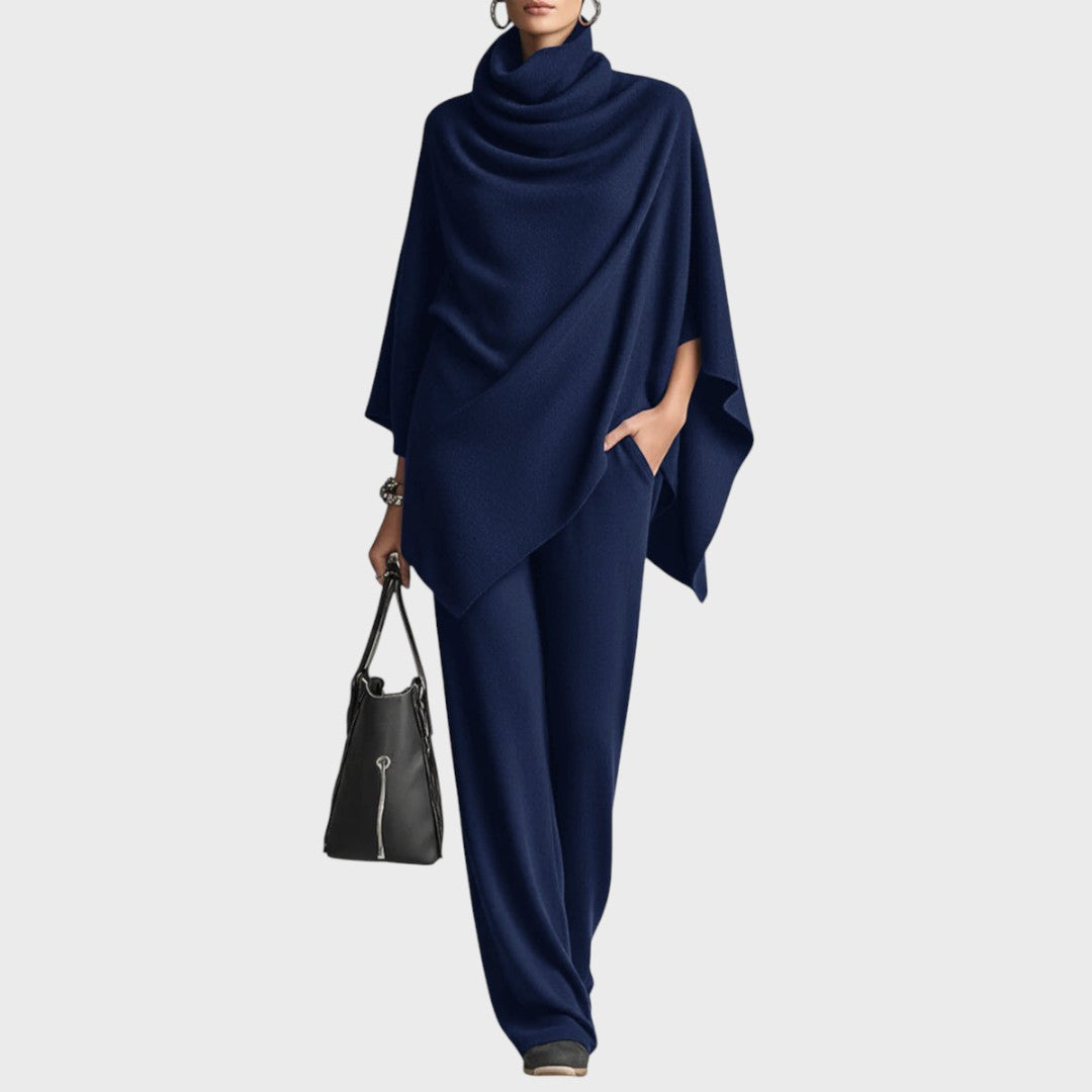 Set de pulover cu poncho și pantaloni largi