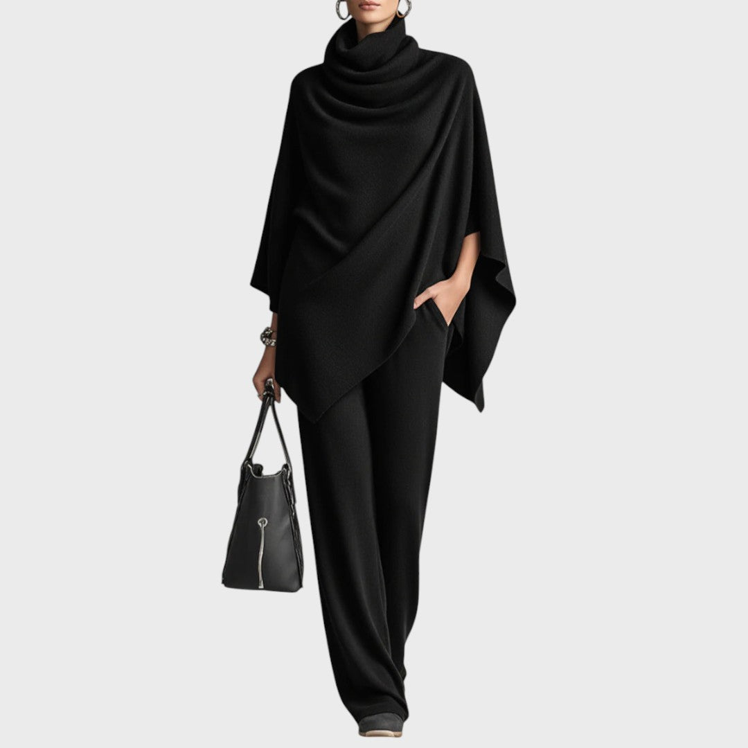 Set de pulover cu poncho și pantaloni largi