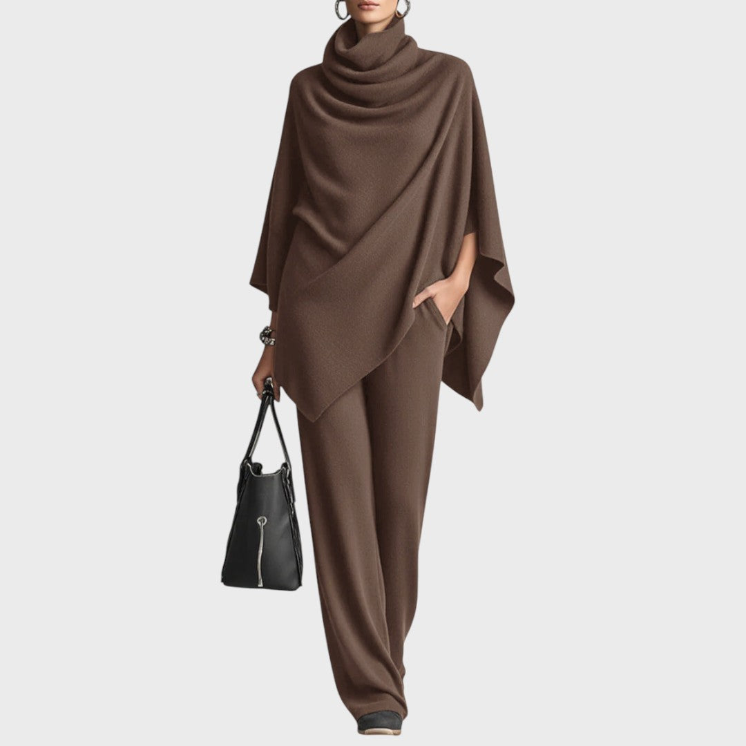 Set de pulover cu poncho și pantaloni largi
