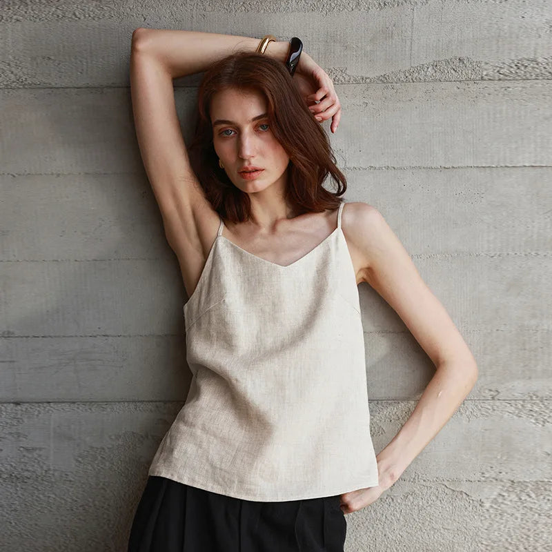 Linen top for women with V-neckline