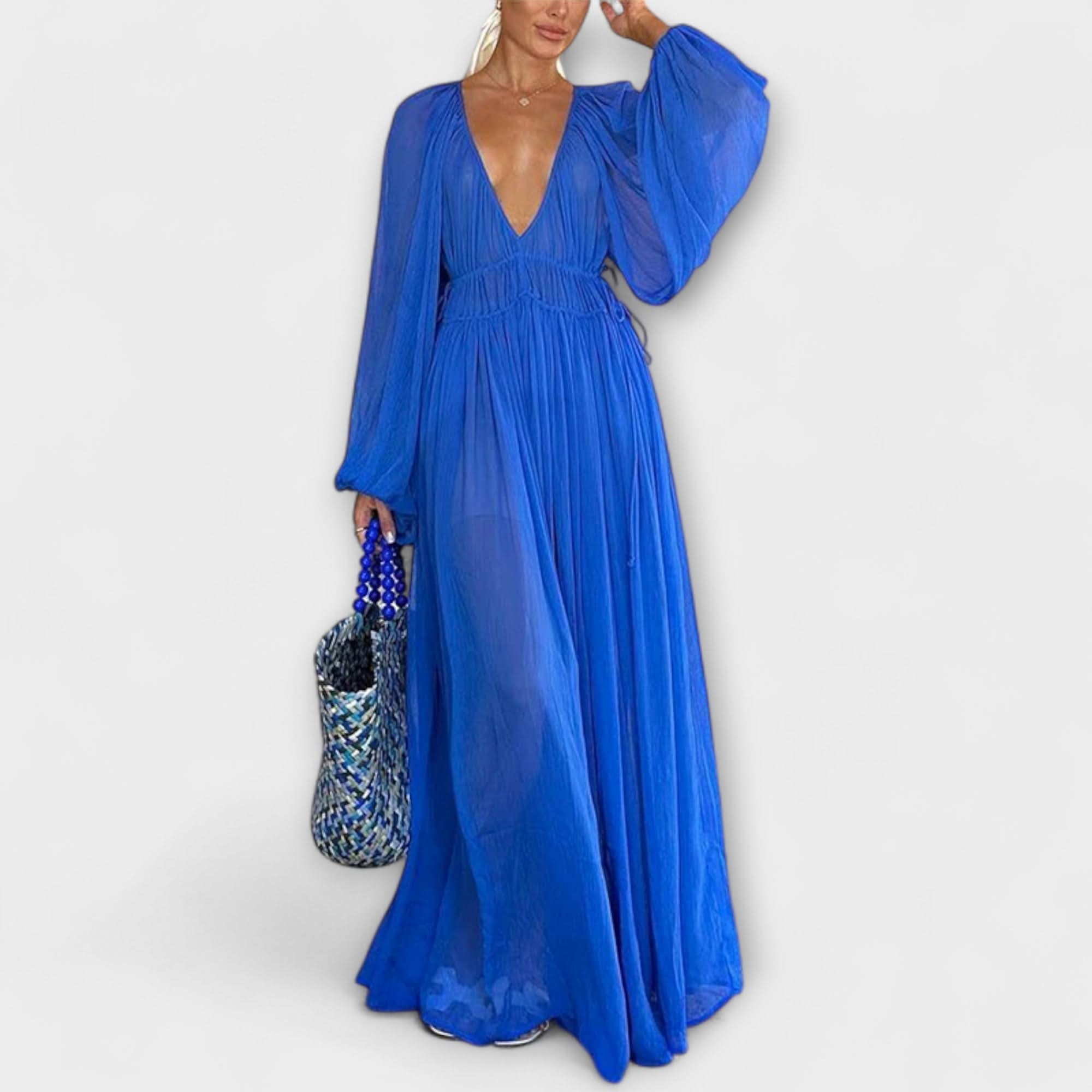 Rochie elegantă plisată cu mânecă lungă