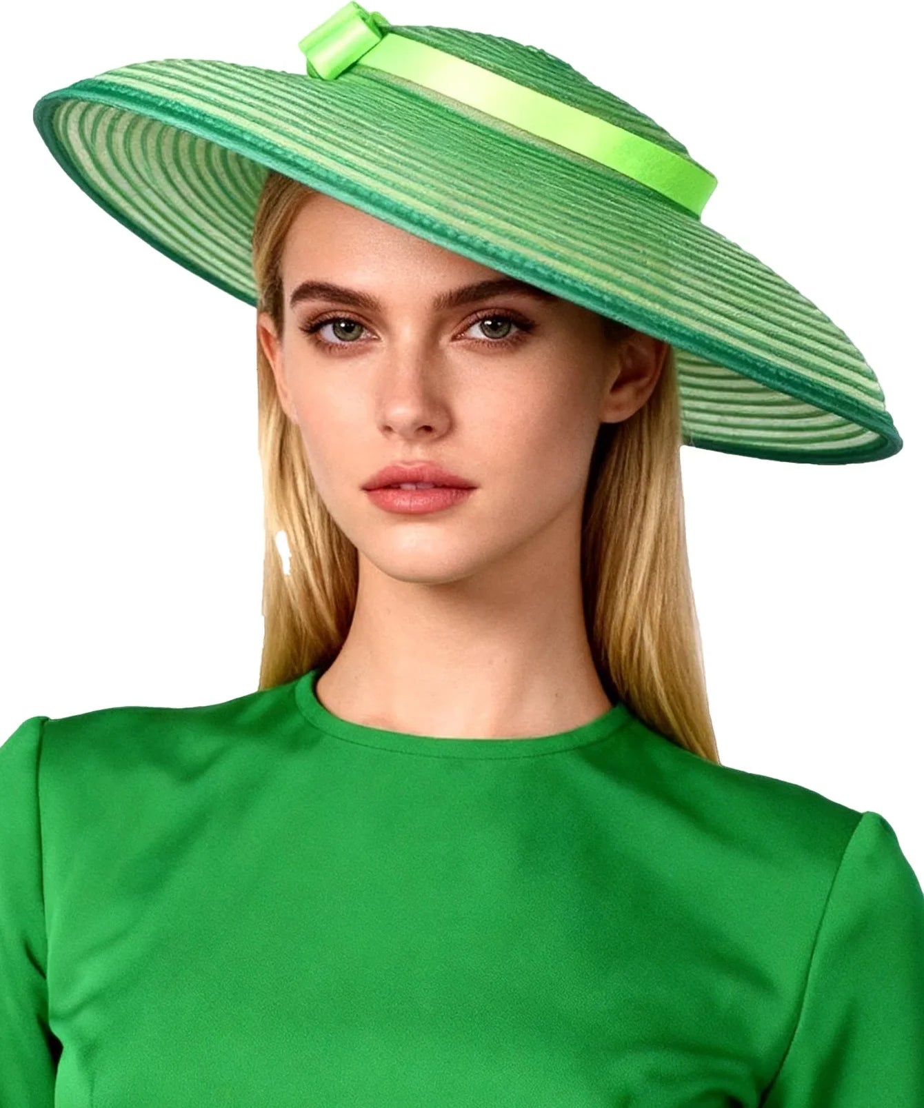 Wide Brim Pleated Church Hat with Ribbon Band
