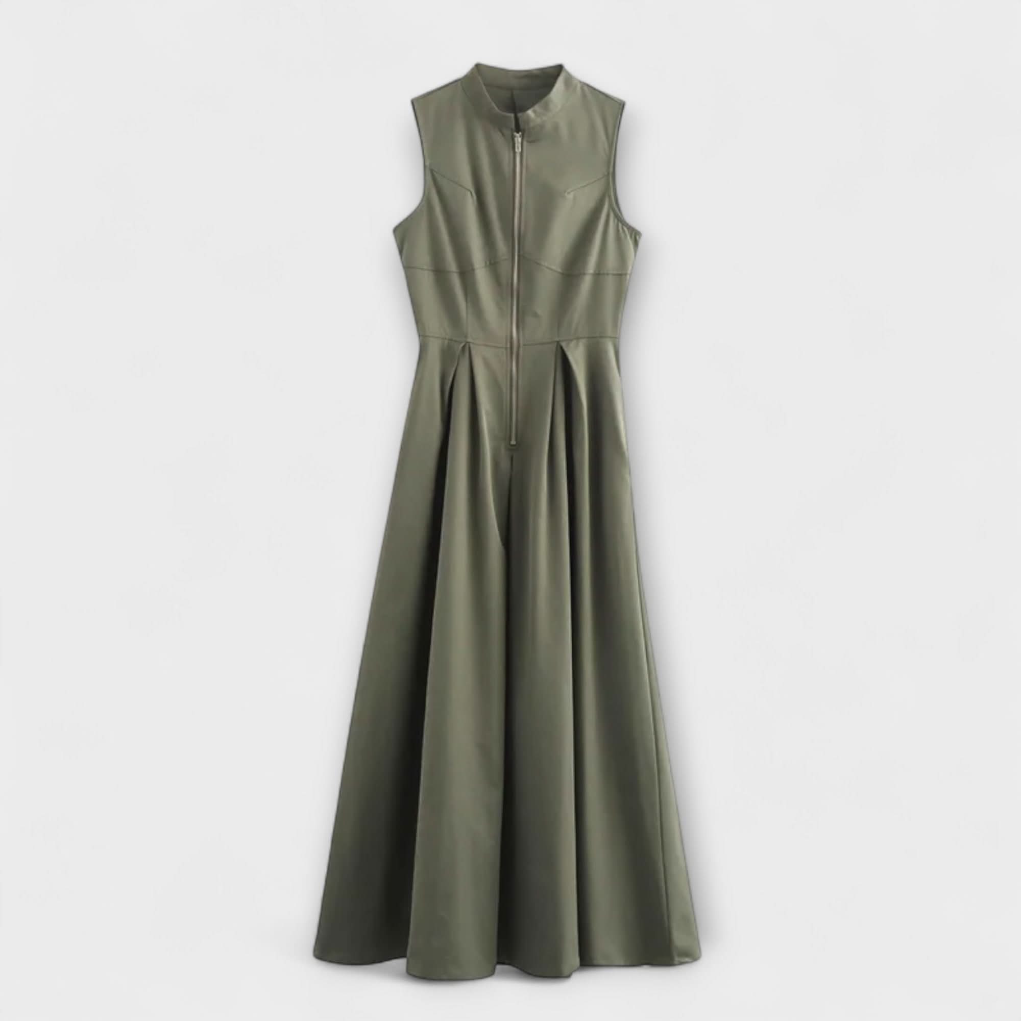 Rochie fără mâneci cu plisare și croială strânsă midi