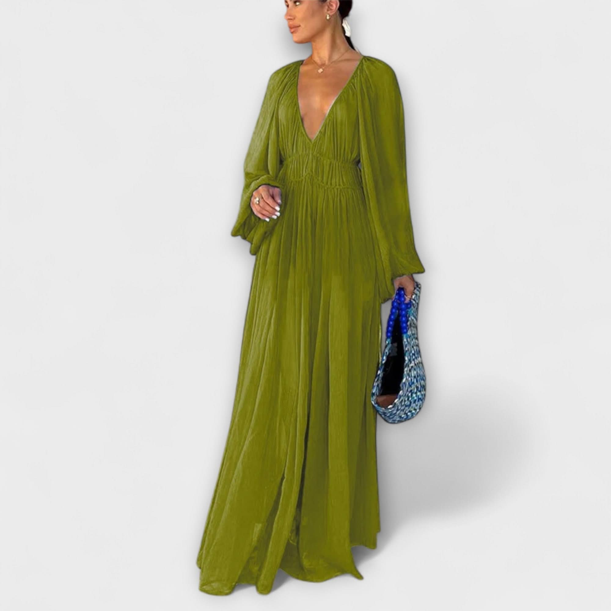 Rochie elegantă plisată cu mânecă lungă