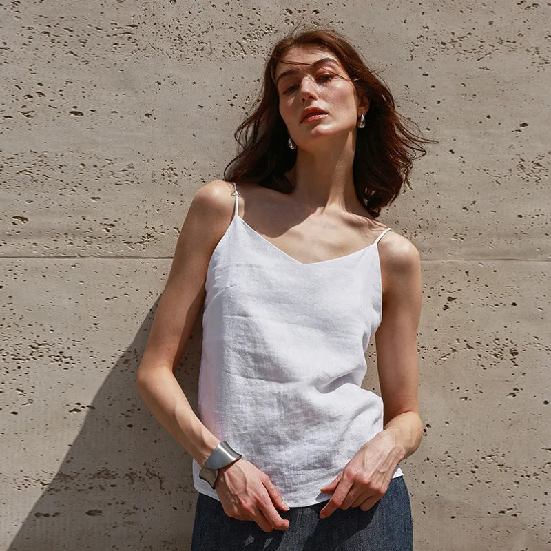 Linen top for women with V-neckline