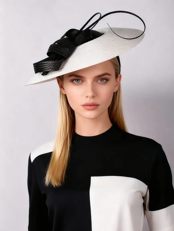 Wide Brim Saucer Hat with Contrast Bow