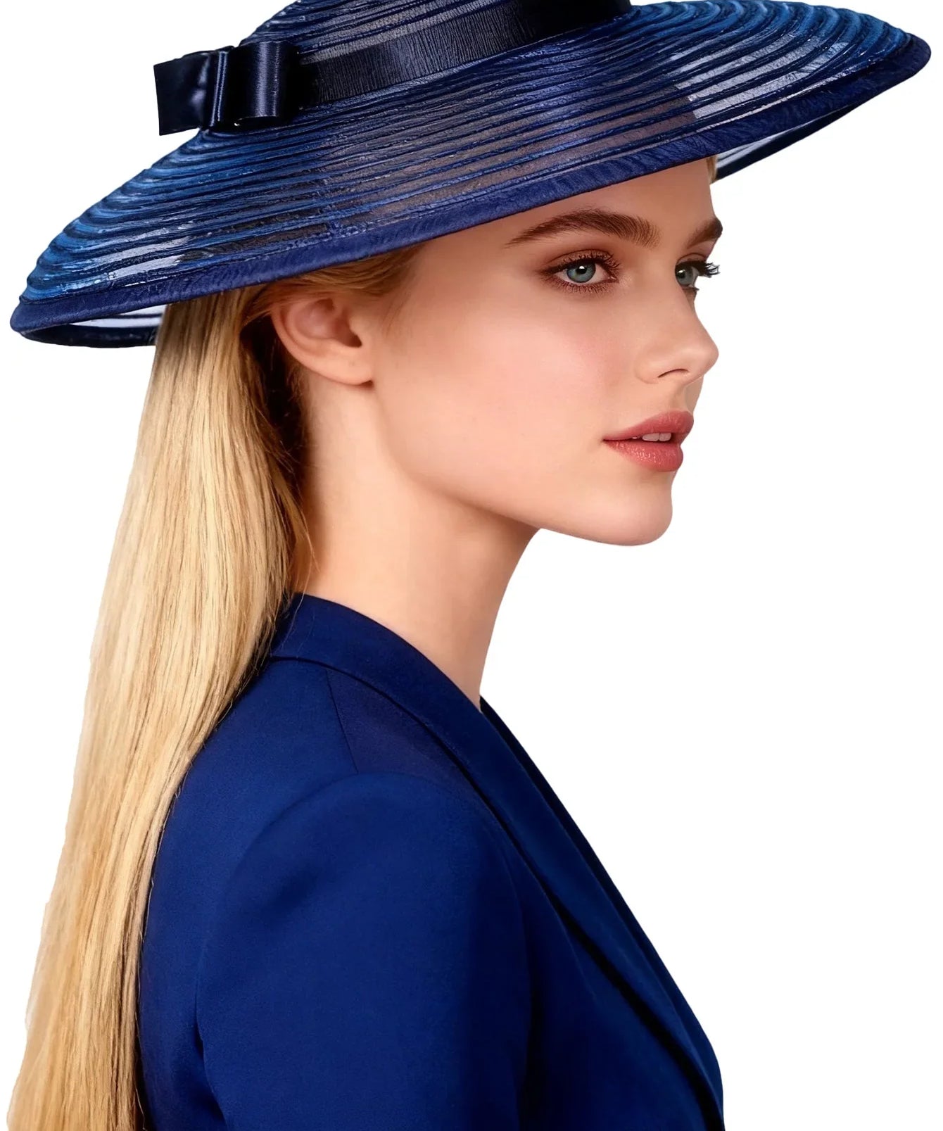 Wide Brim Pleated Church Hat with Ribbon Band